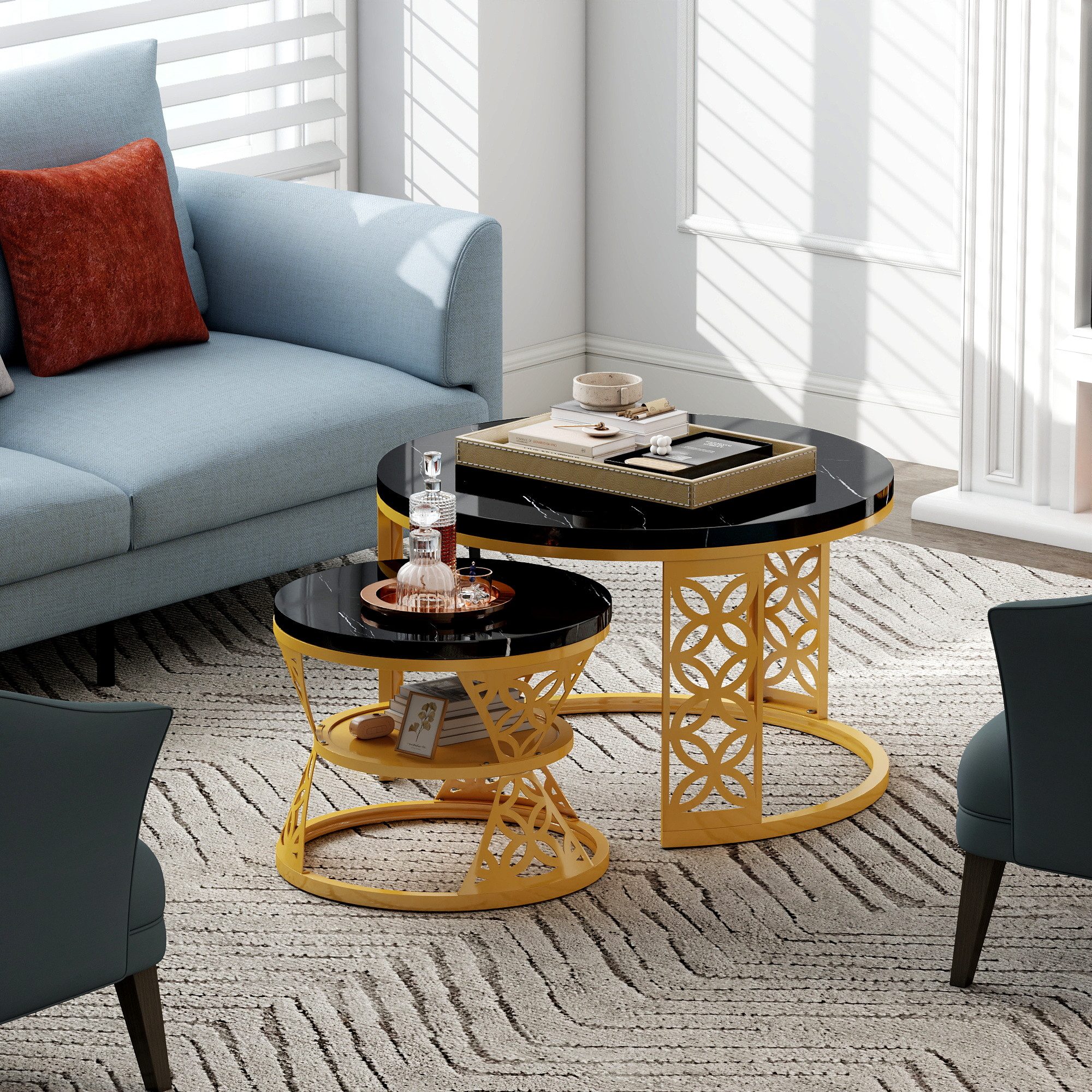 HAUSS SPOLE Couchtisch rund 2er-Satztisch Beistelltisch Sofatisch mit hitze günstig online kaufen