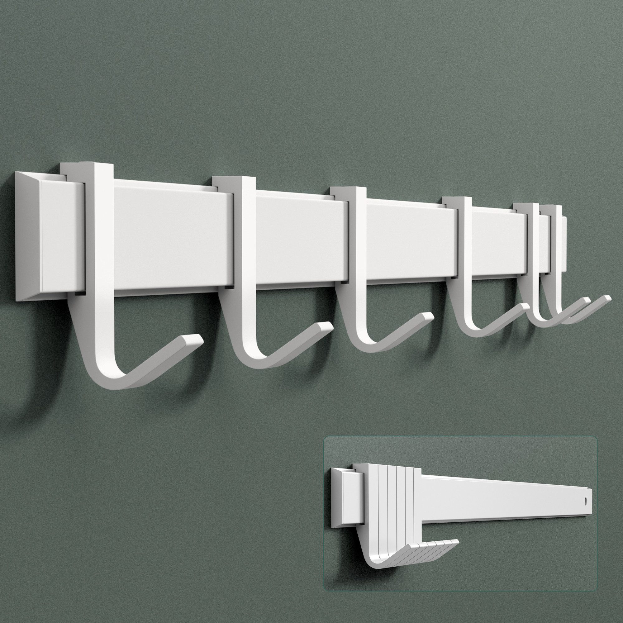Mai & Mai Wandgarderobe Kleiderhaken Garderobenleiste aus Aluminium mit 4/6/8 Haken Stalo-12, Flexibel entlang der Schiene verschieben, individuell positionieren.