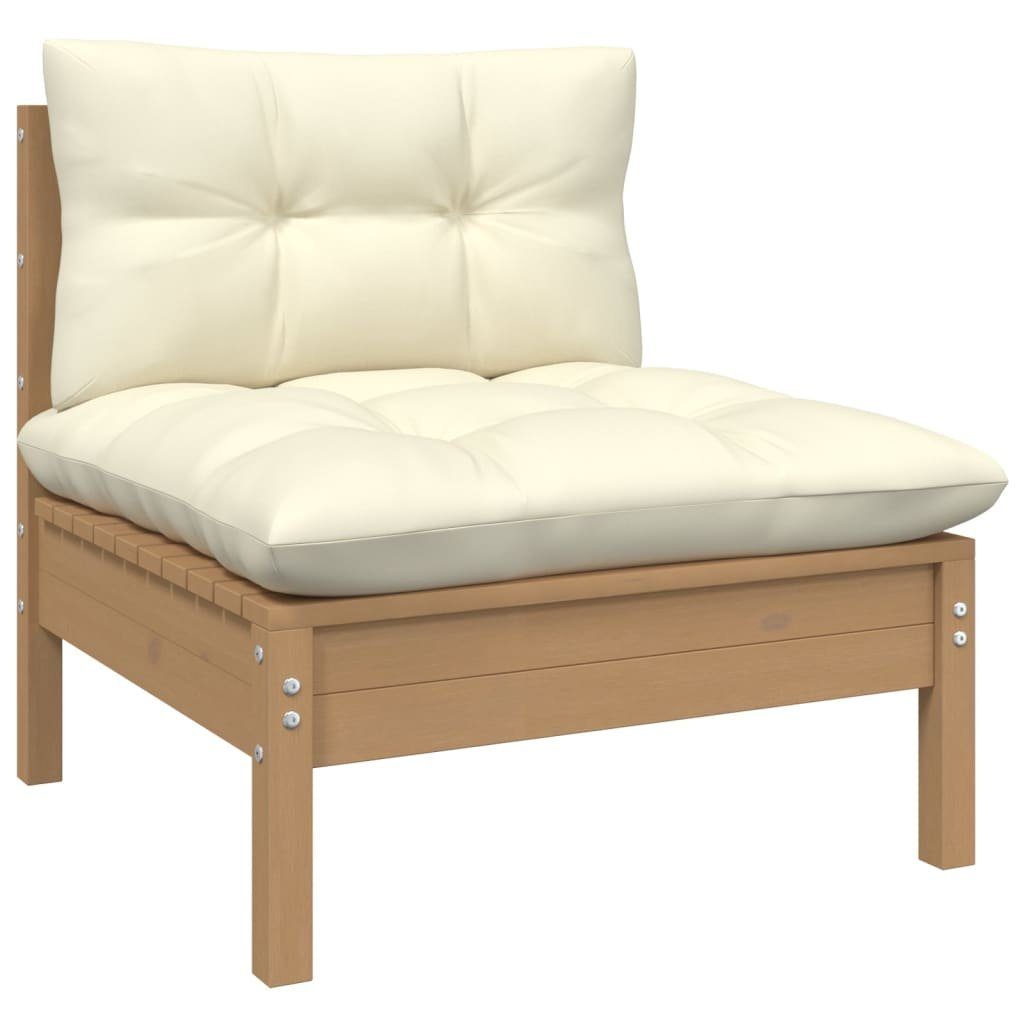 vidaXL Creme Massivholz Teile Honigbraun 1 Kiefer, mit Loungesofa 2-Sitzer-Gartensofa Kissen