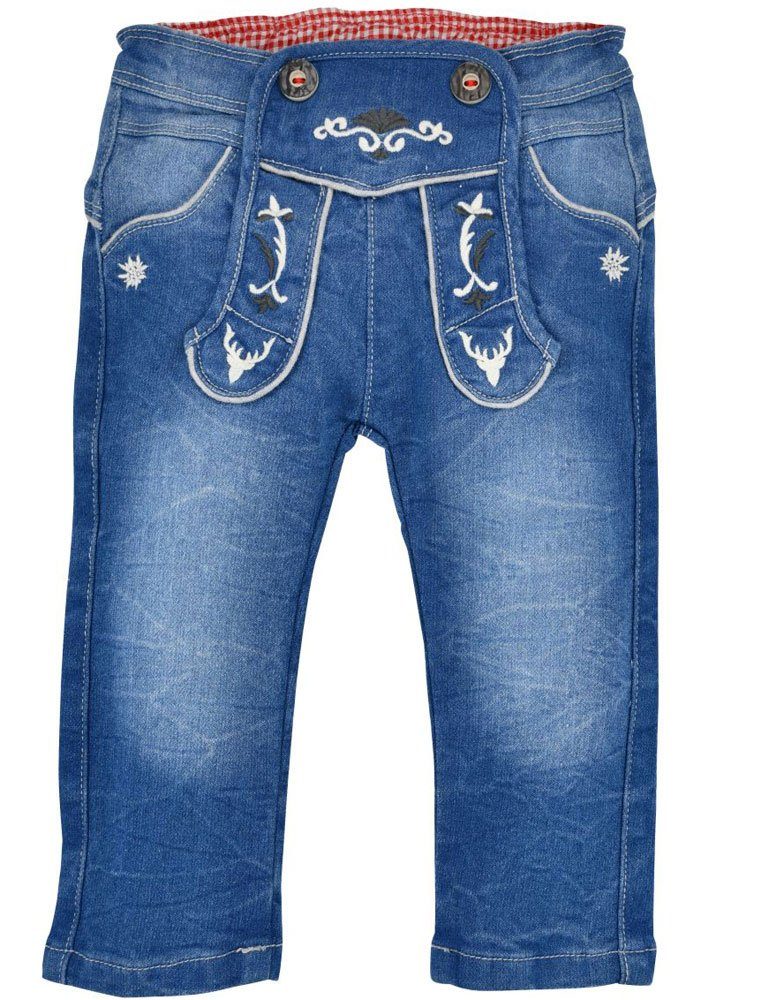 BONDI Jogg Pants Lange Trachten Jeans "Gipfelkraxler" für Baby und Jungen 91469, Elastische Kinderhose - Blau | Trachtenjeans