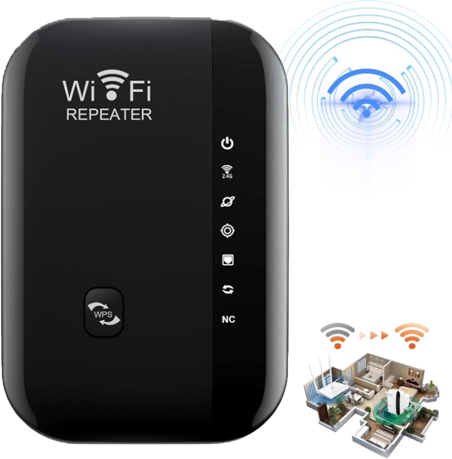 Toomoke 300Mbit/s 2.4GHz WiFi Extender Booster Repeater/AP Modus mit WPS WLAN-Repeater, Kompatibel mit allen WLAN Geräten