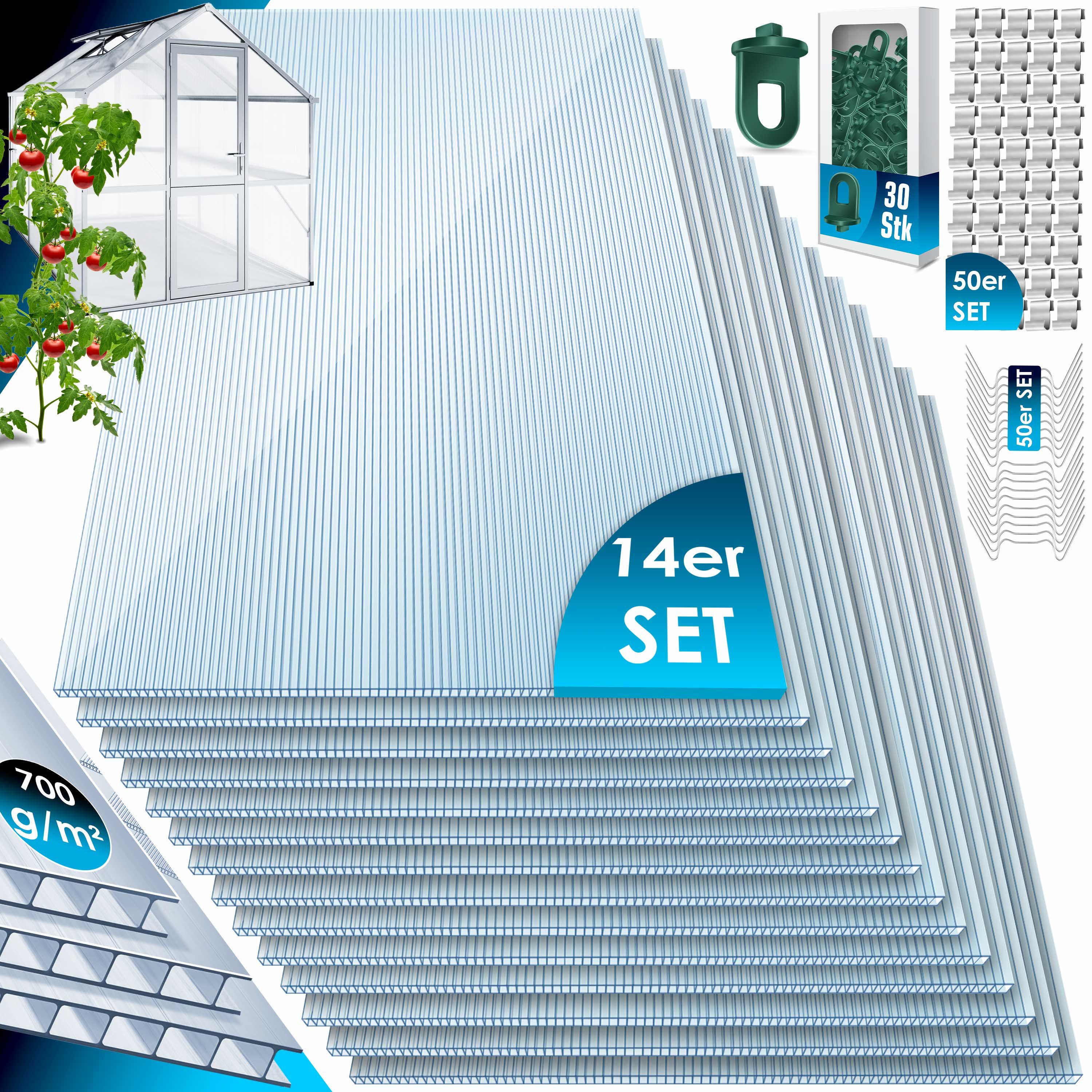 KESSER Hohlkammerplatte Doppelstegplatte aus Polycarbonat geeignet für Gewächshäuser, Carports, 4 mm, 10.25 m², (14-St), individuell zuschneidbar, Lichtdurchlässig und Witterungsbeständig