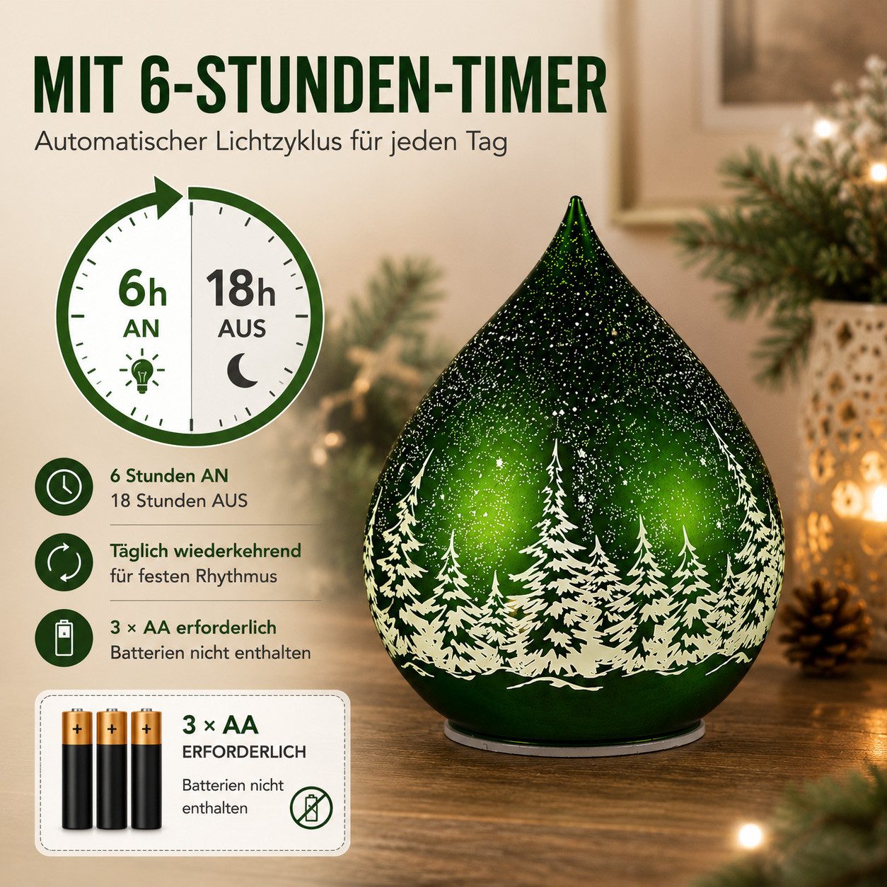 formano LED Dekolicht LED Deko-Tropfen 21 cm drehend mit Timer 6h/18h Weihnachtsdeko, LED fest integriert – Bild 4 von 5