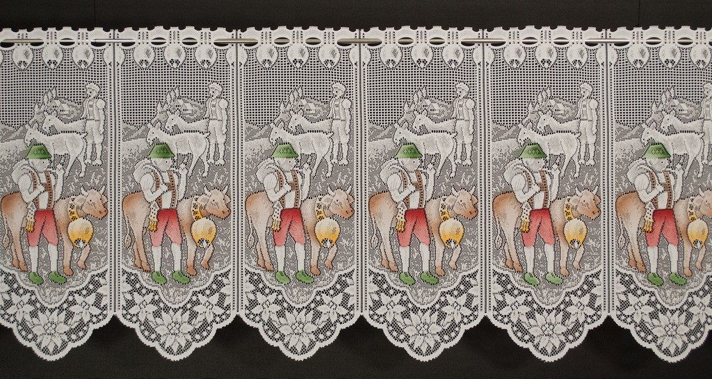 Gardinen Kranzusch Scheibengardine Kühe u. Alphirte (1 St), Stangendurchzug, transparent, Stablöcher,transparent,verschiedene Höhen, Breiten