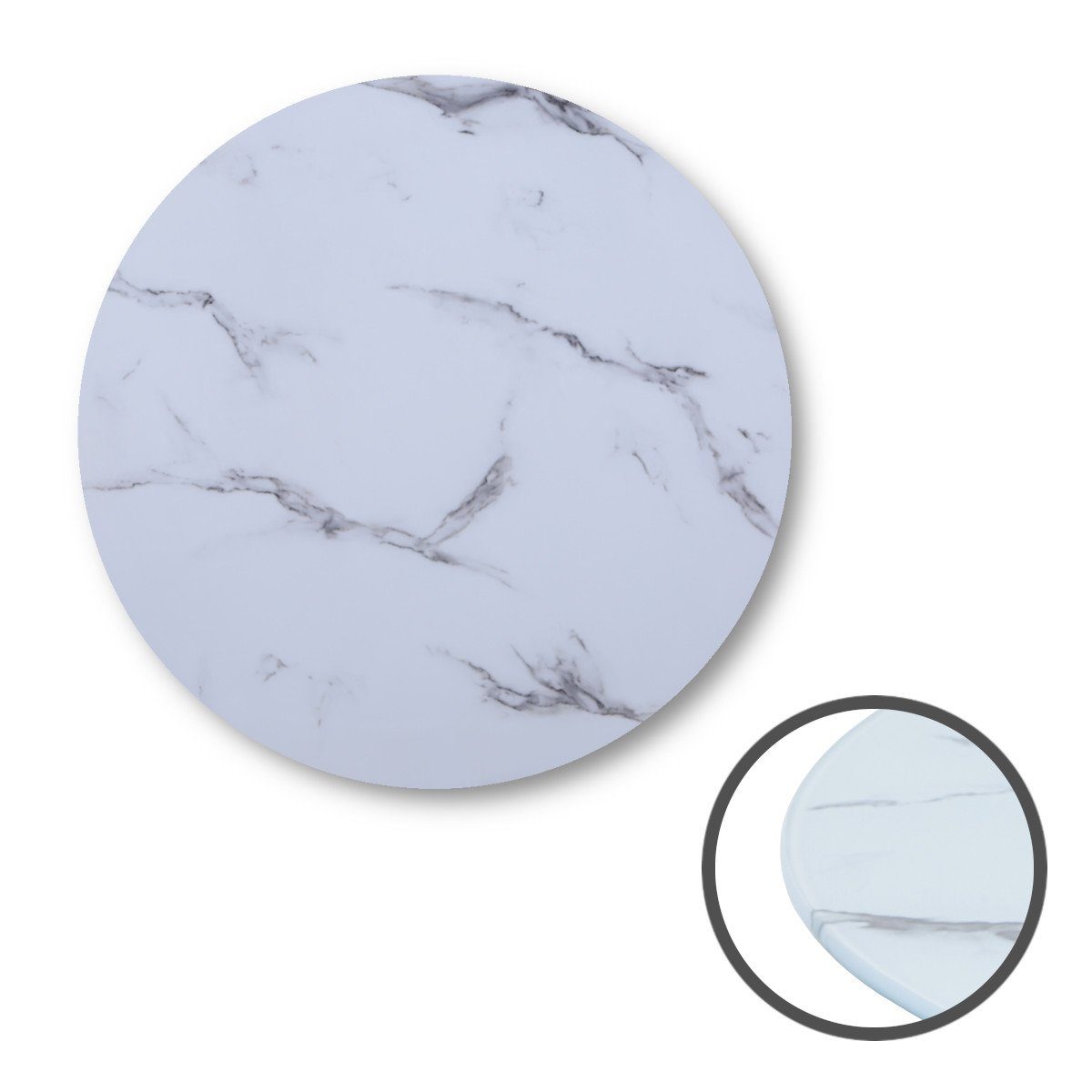 HOOZ Tischplatte aus Glas Ø 70 x 0,6 cm (Marmorweiß, 1 St., ESG-Sicherheitsglas), mit hochwertigem Facettenschliff