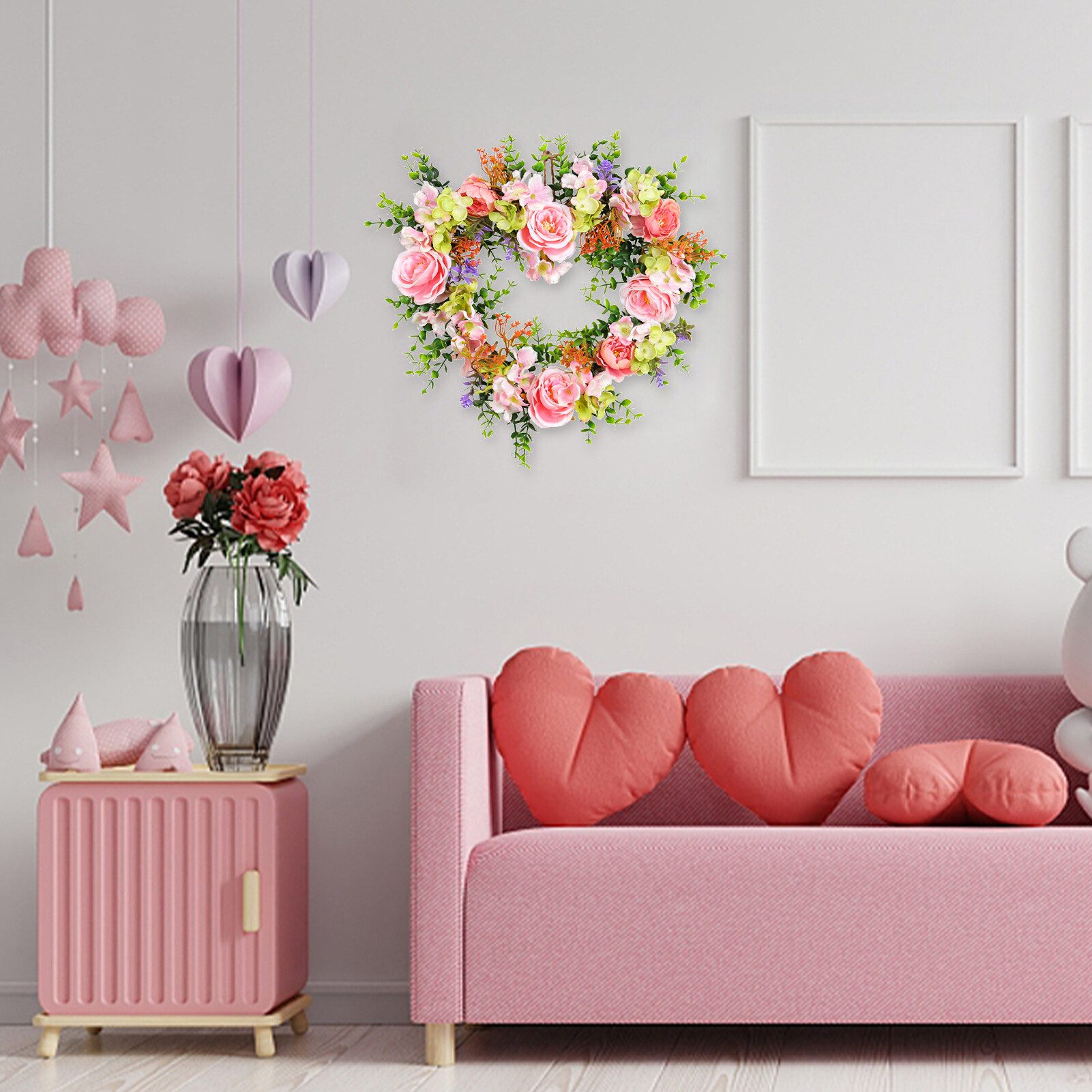 FUROKOY Dekokranz Liebe Girlande, rosa Rose Simulation Girlande, Wandkranz oder Deko Türkranz