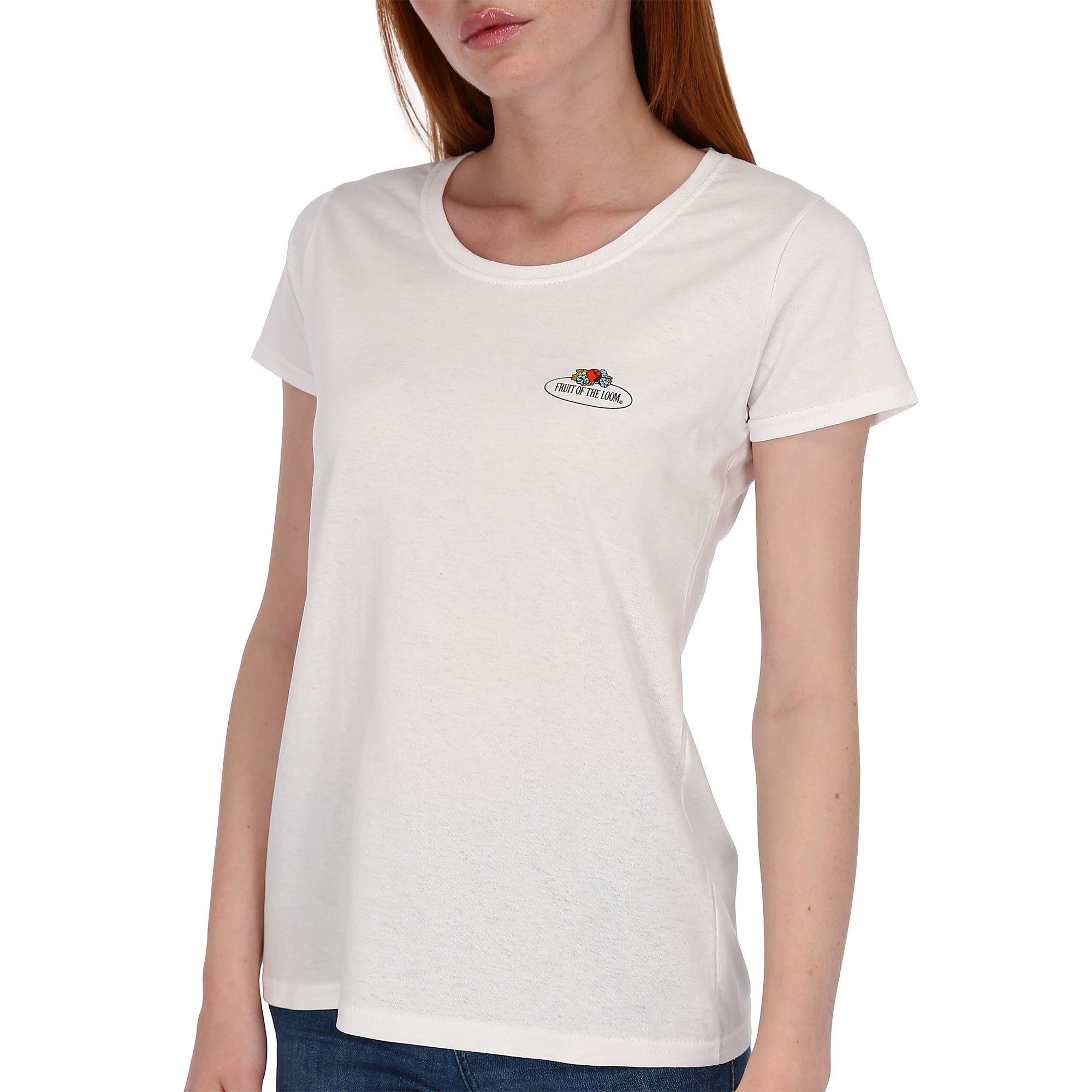 Fruit of the Loom Rundhalsshirt Damen T-Shirt mit Vintage-Logo weiß