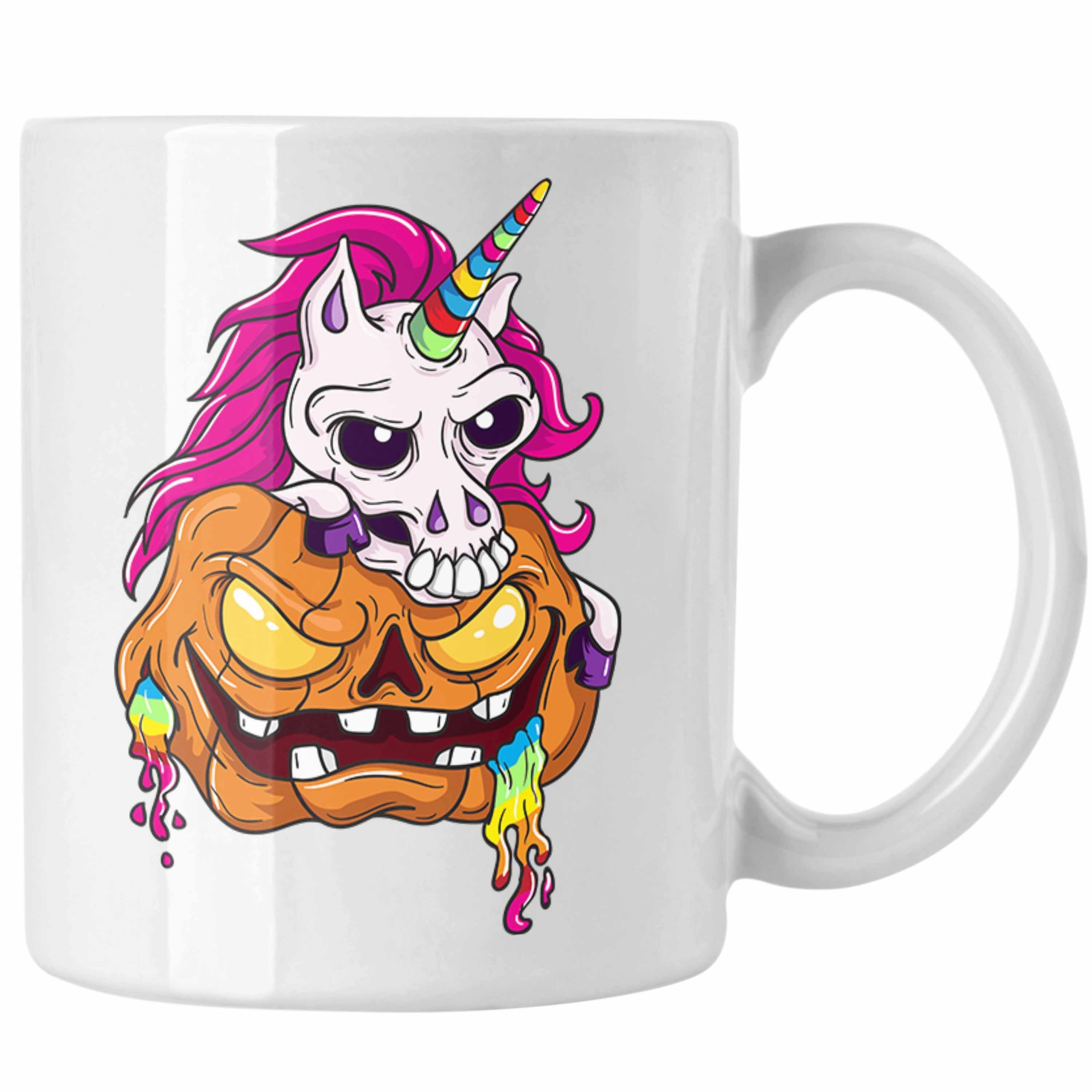 Trendation Tasse Halloween Tasse Kürbis Dekoration Becher Dabbing Skelet Weiss