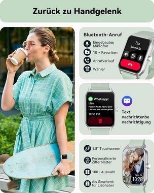 Woneligo Fur Damen Anrufe tätigen und empfangen Mit 100+ Sportmodi Smartwatch (1,8 Zoll, Andriod iOS), mit Alexa integriertem Herzfrequenzmesser/Schlaf/SpO2 IP68 wasserdicht