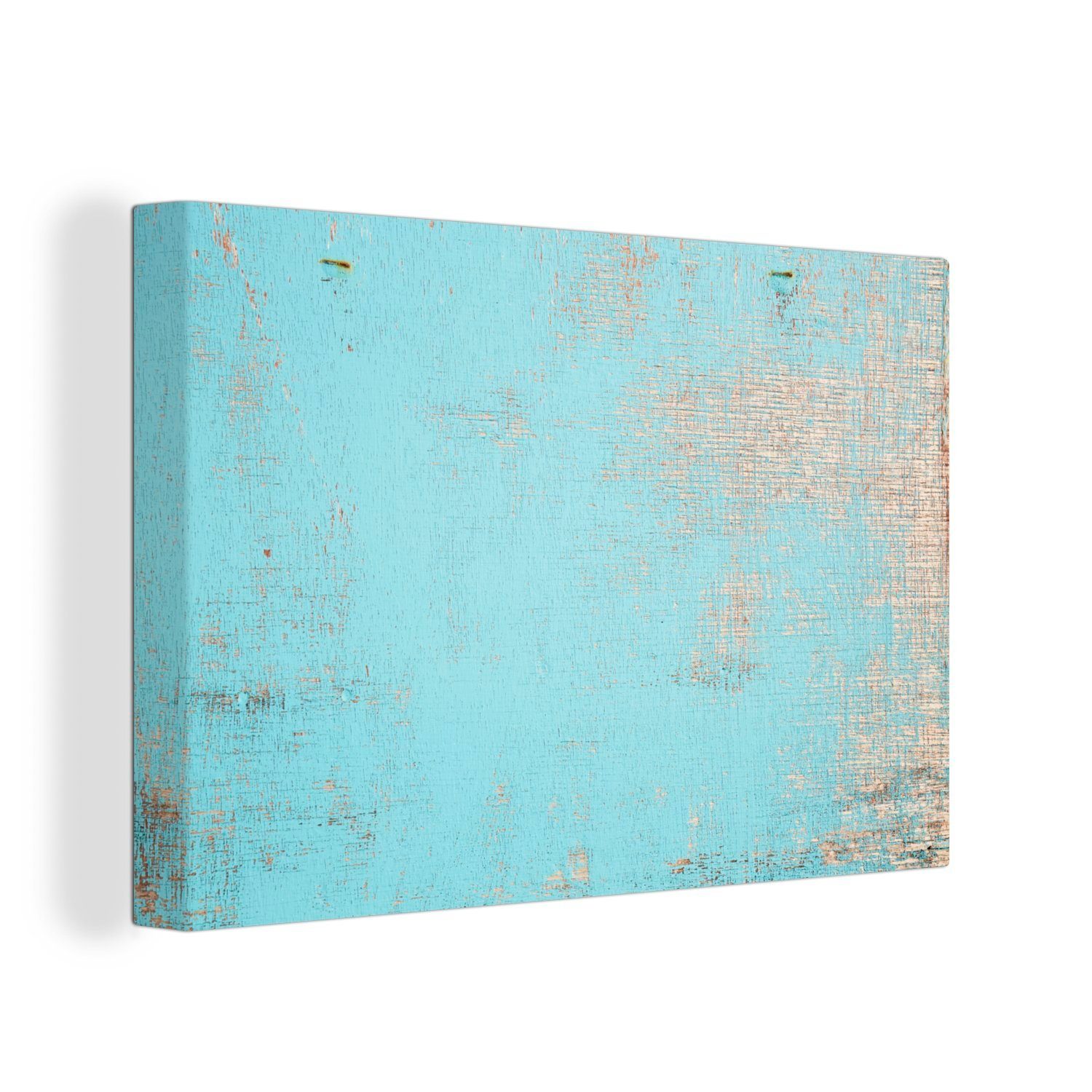 OneMillionCanvasses® Leinwandbild Blau gestrichenes Wandbild Leinwandbilder, Struktur, einer 30x20 mit cm (1 Holz Aufhängefertig, Wanddeko, St), besonderen