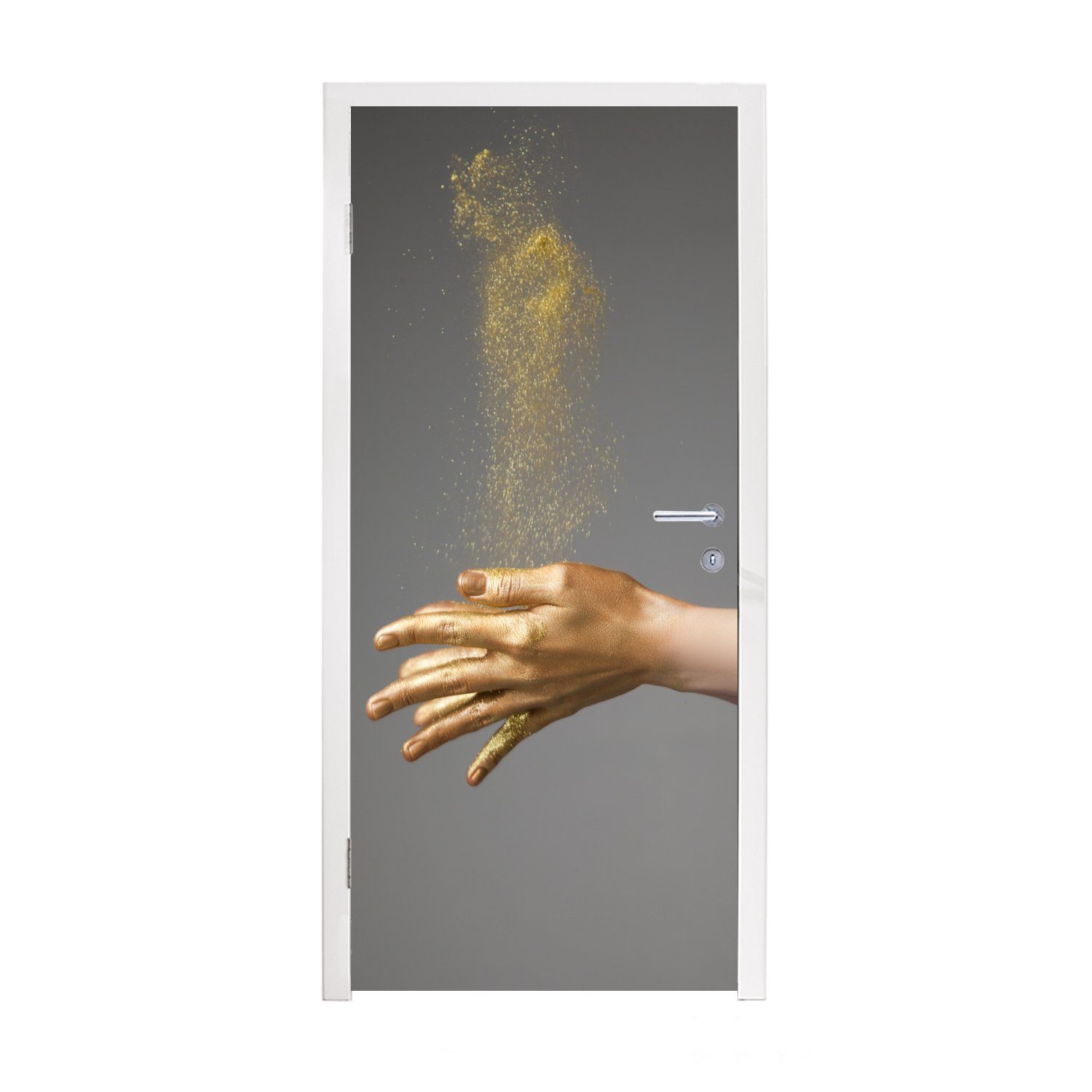 MuchoWow Türtapete Frau mit goldgefärbten Fototapete einer Händen bedruckt, Matt, Glitzerwolke, 75x205 und Türaufkleber, St), (1 cm Tür, für