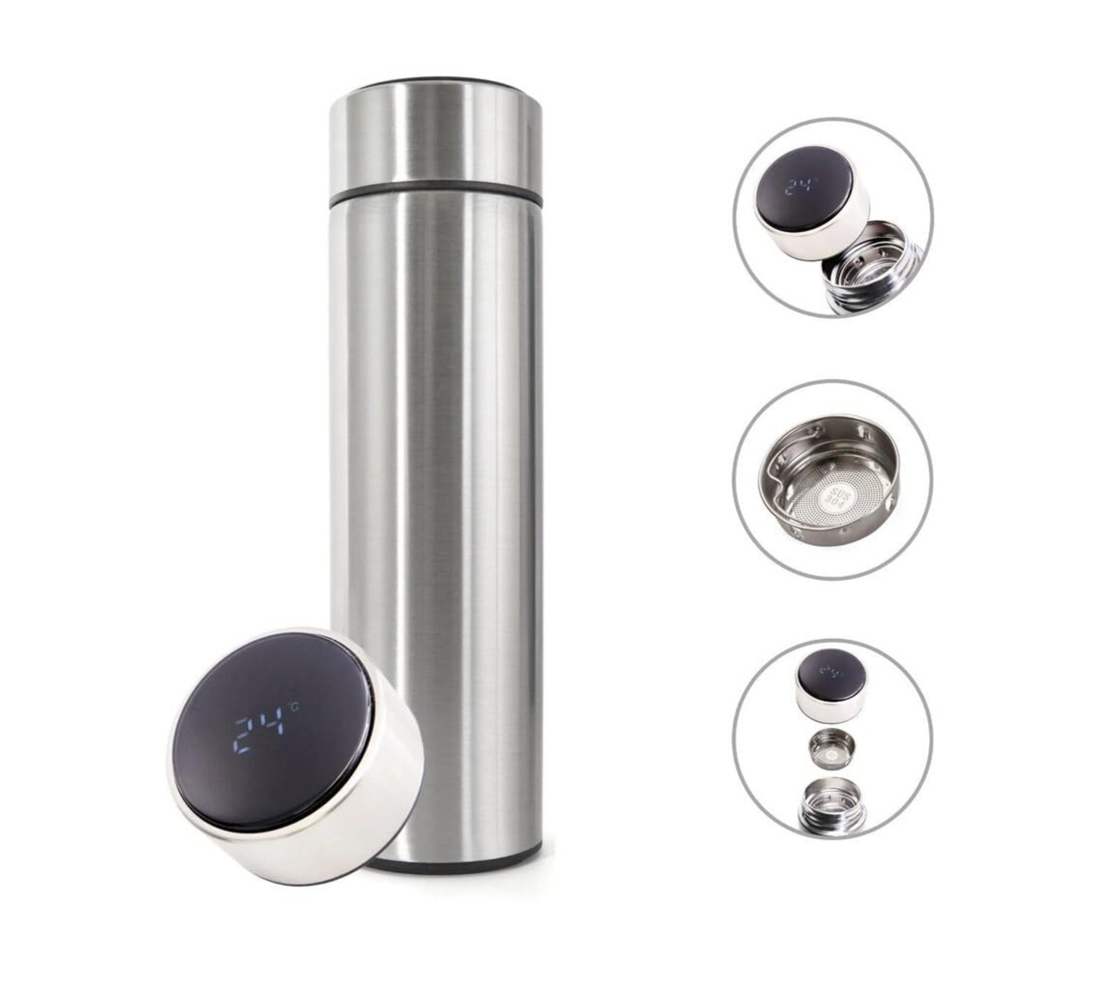 Ikonka Isolierflasche Smart Thermosbecher 500ml mit LED-Temperaturanzeige & Vakuumisolierung, Thermosbecher 500ml mit LED-Display, Vakuumisolierung & Siebeinsatz