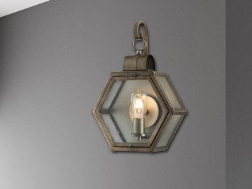 meineWunschleuchte LED Außen-Wandleuchte, LED wechselbar, warmweiß, Haus-wand Fassadenlampe ausgefallene Hexagon Lampen, Bronze Höhe 48cm