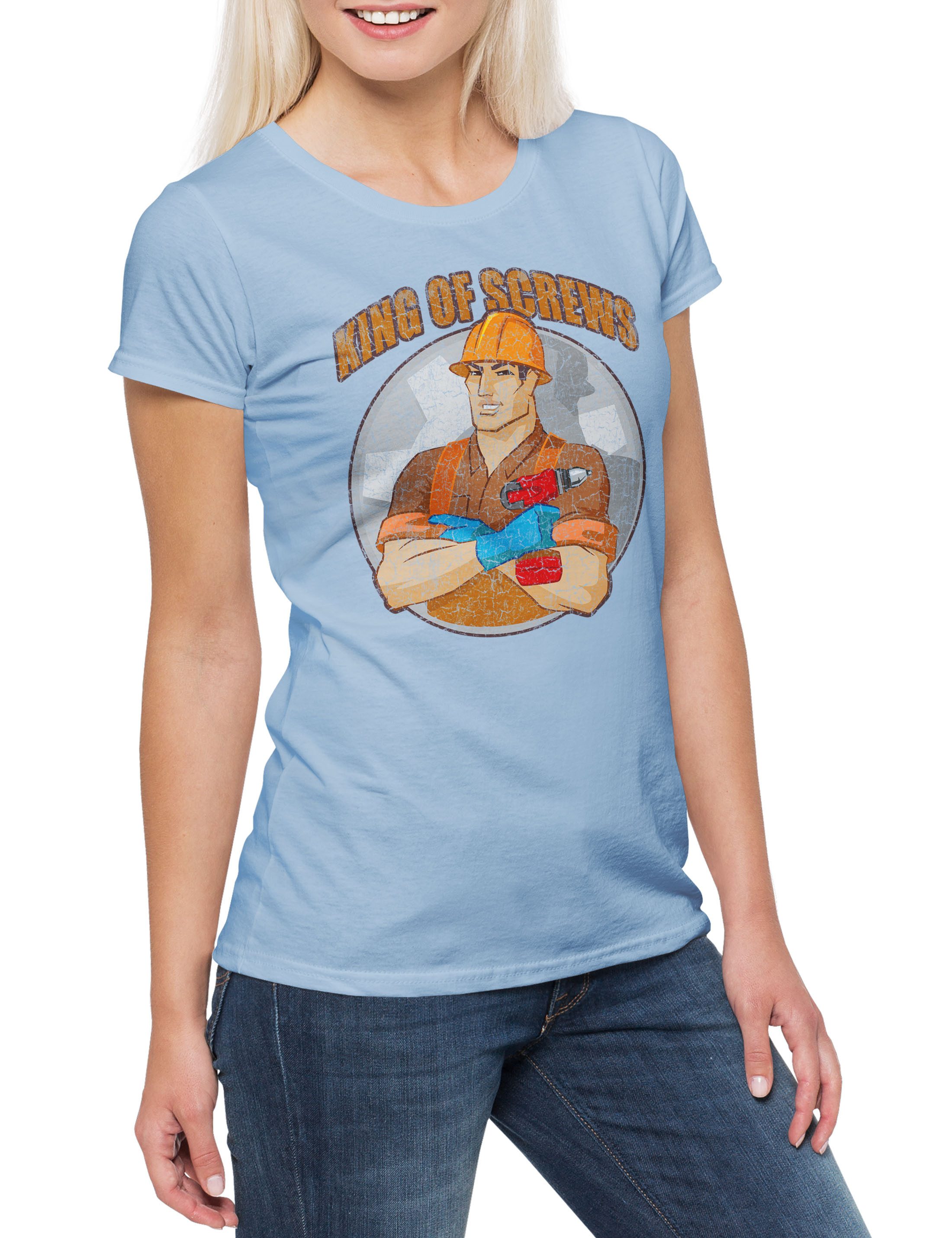 Print-Shirt King of Screws Damen T-Shirt Schreiner Handwerk Handwerker Heimwerker