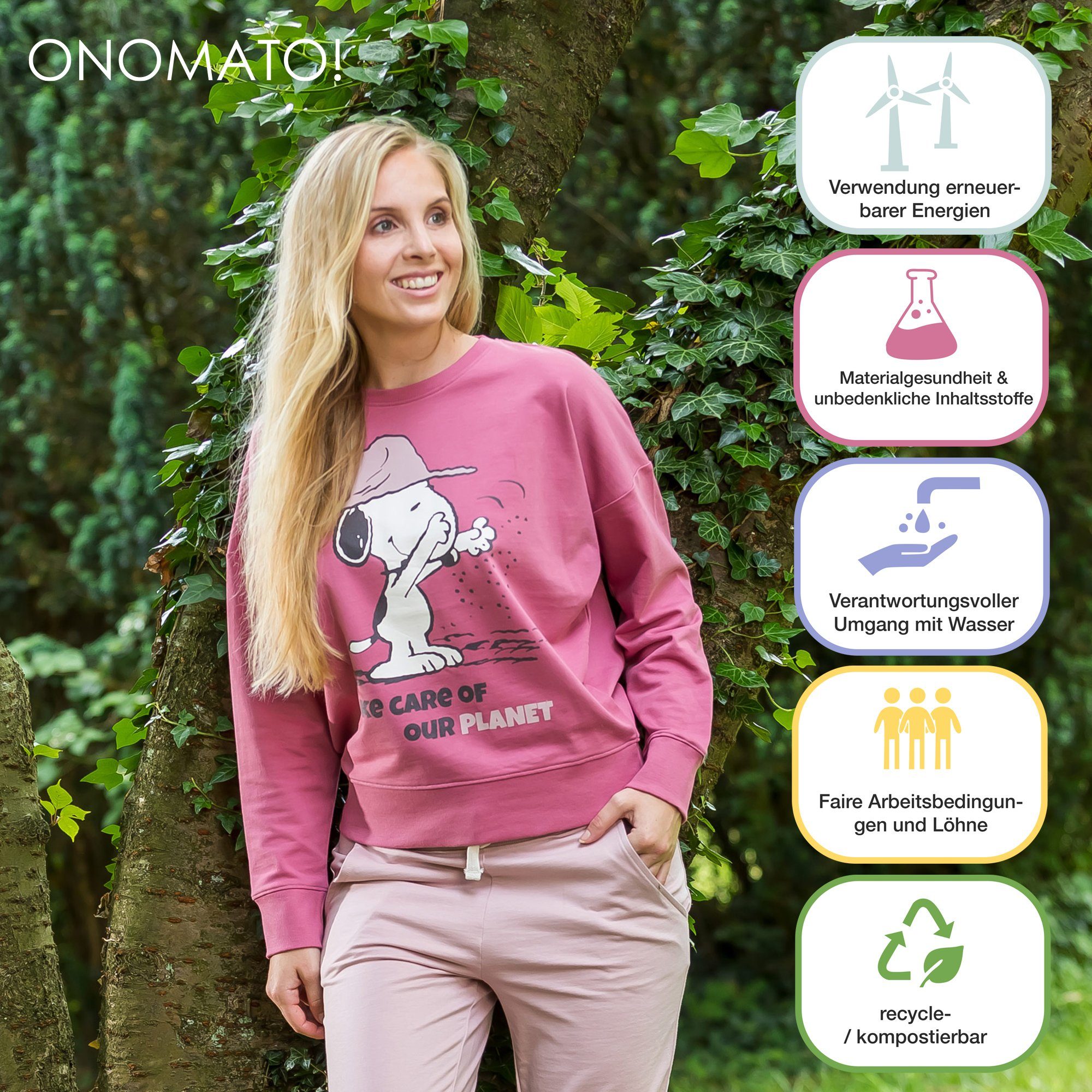 ONOMATO! Sweatshirt Peanuts Snoopy Damen Sweater Sweatshirt Pullover Cradle to Cradle