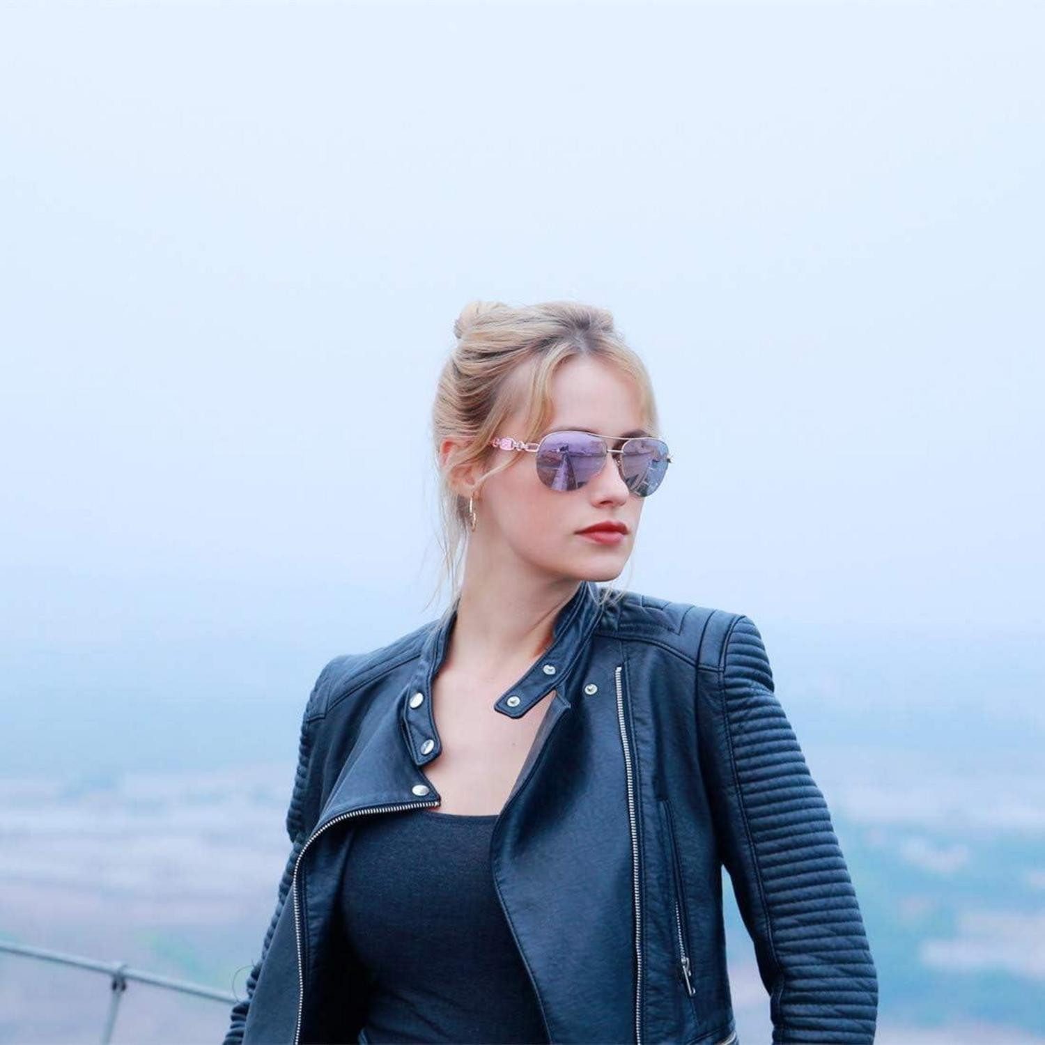 LuxusKollektion Pilotenbrille Sonnenbrille Damen UV400 Gestell Gold Gläser Rosarot Verspiegelt