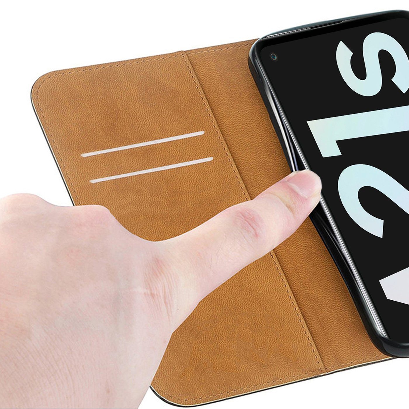 Numerva Handyhülle Bookstyle Etui Handytasche Schutzhülle für Samsung Galaxy A21s, Klapphülle Flip Cover Schwarz