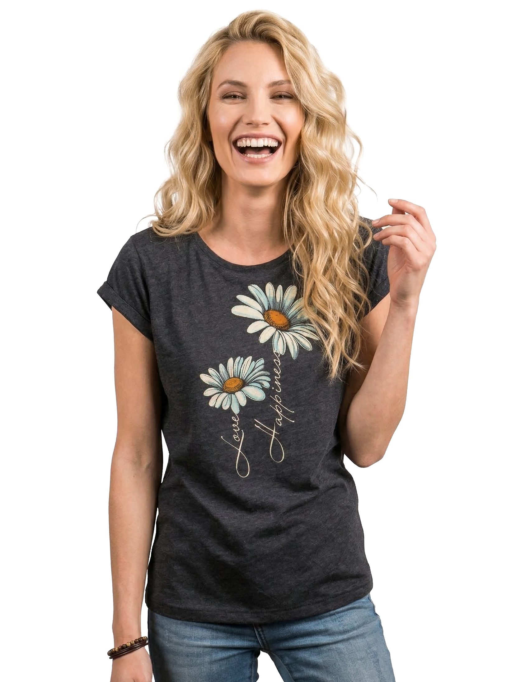 MAKAYA Print-Shirt Damen Kurzarm Top Blumen Gänseblümchen floral Blumenmuster Blümchenprint