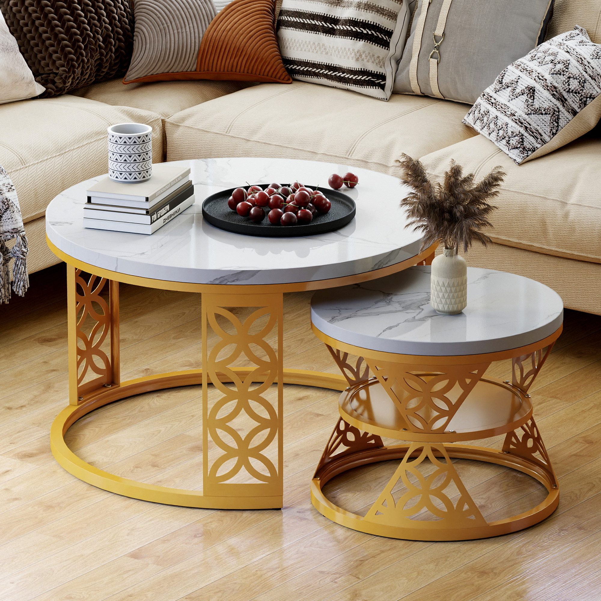 REDOM Couchtisch und 2er Set, Beistelltisch für Schlafzimmer Balkon (Runder günstig online kaufen