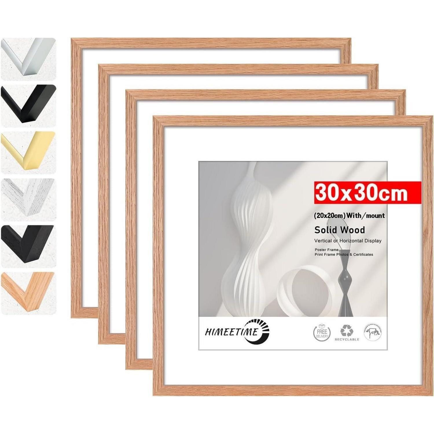 LuxusKollektion Bilderrahmen-Set Bilderrahmen 30x30 Eiche Passepartout 20x20 Holz, Eiche 30x30cm 4x, (4 St)