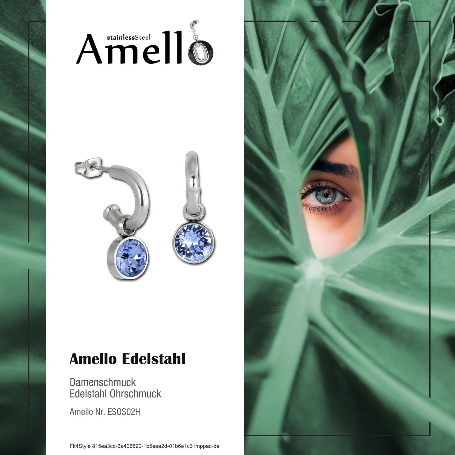 Amello (Creolen), silberfarben, Amello aus Creolen Edelstahl Paar Edelstahl Creolen Damen hellblau (Stainless hellblau Ohrringe Steel), Creolen