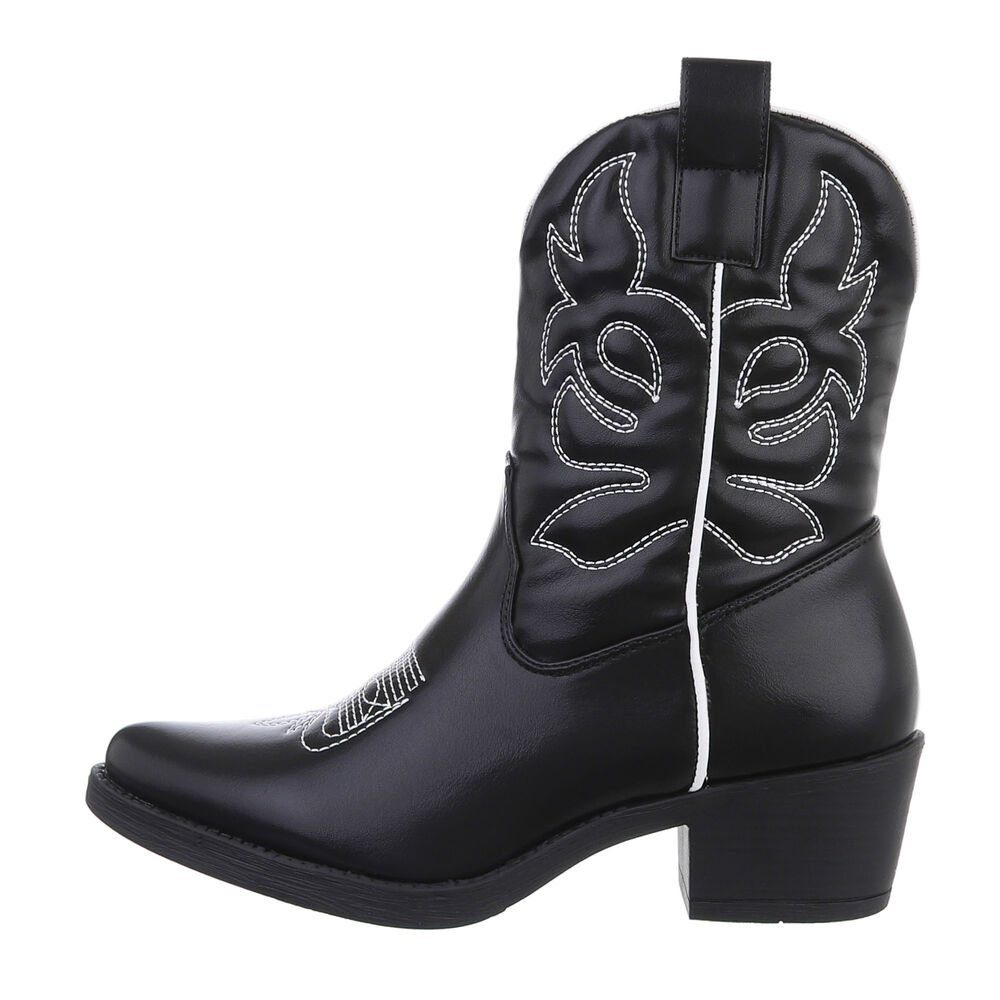 & Blockabsatz Bikerboots Westernstiefelette Western Cowboyboots Ital-Design Damen Western- in Schwarz