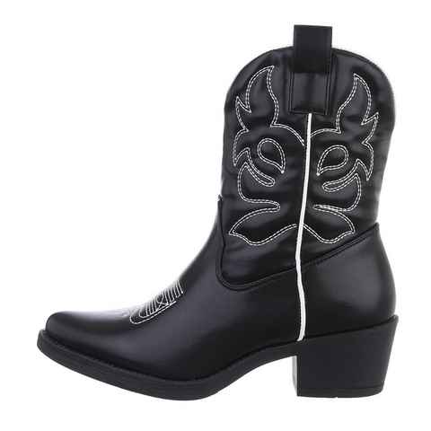 Ital-Design Damen Cowboyboots Western Westernstiefelette Blockabsatz Western- & Bikerboots in Schwarz