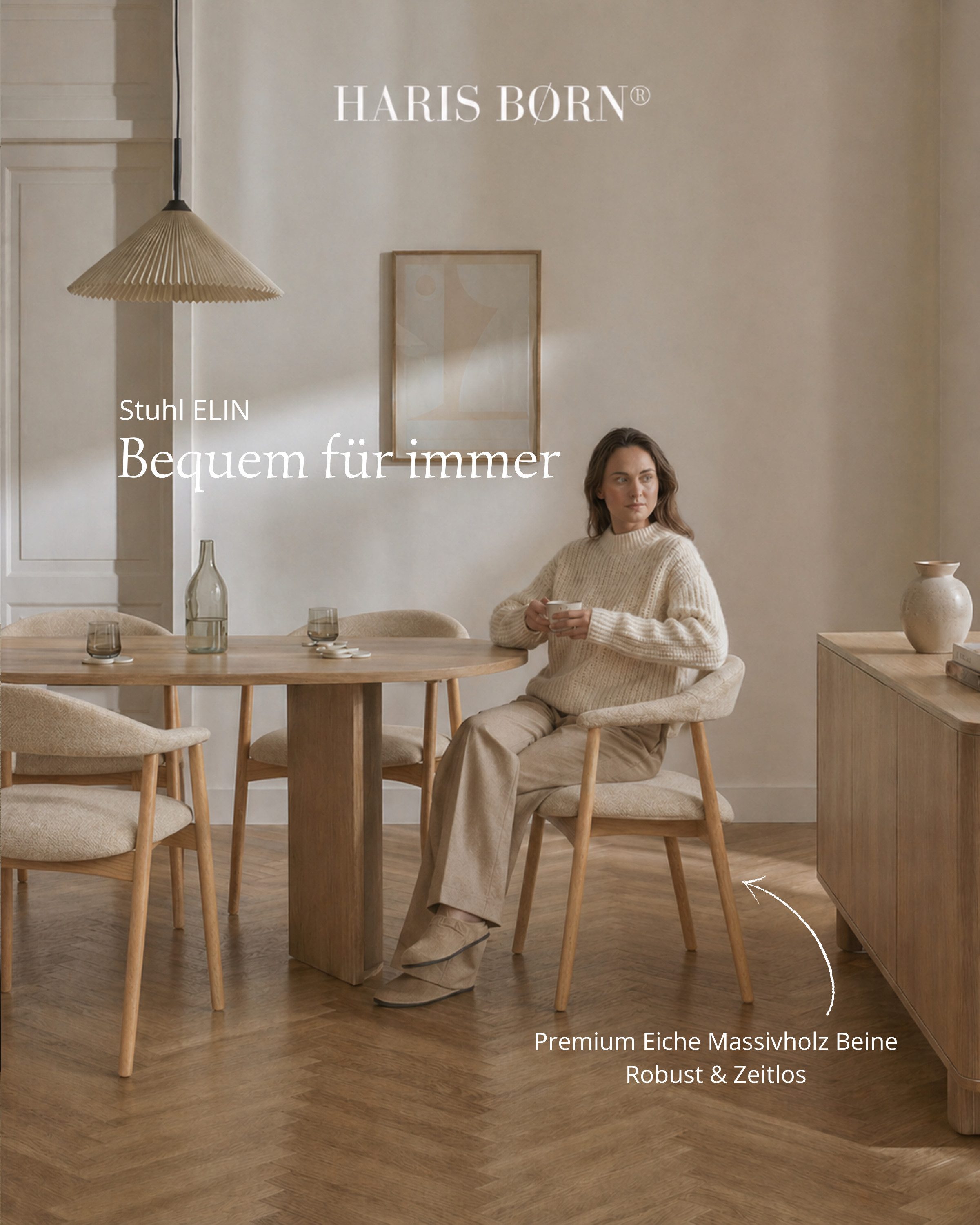 Haris Børn Esszimmerstuhl mit Armlehne (Massiv Eiche) - Polsterstühle für Esszimmer (Set, 2 St), Premium Esszimmer Stühle & Esstisch Stühle - Moderner Polsterstuhl