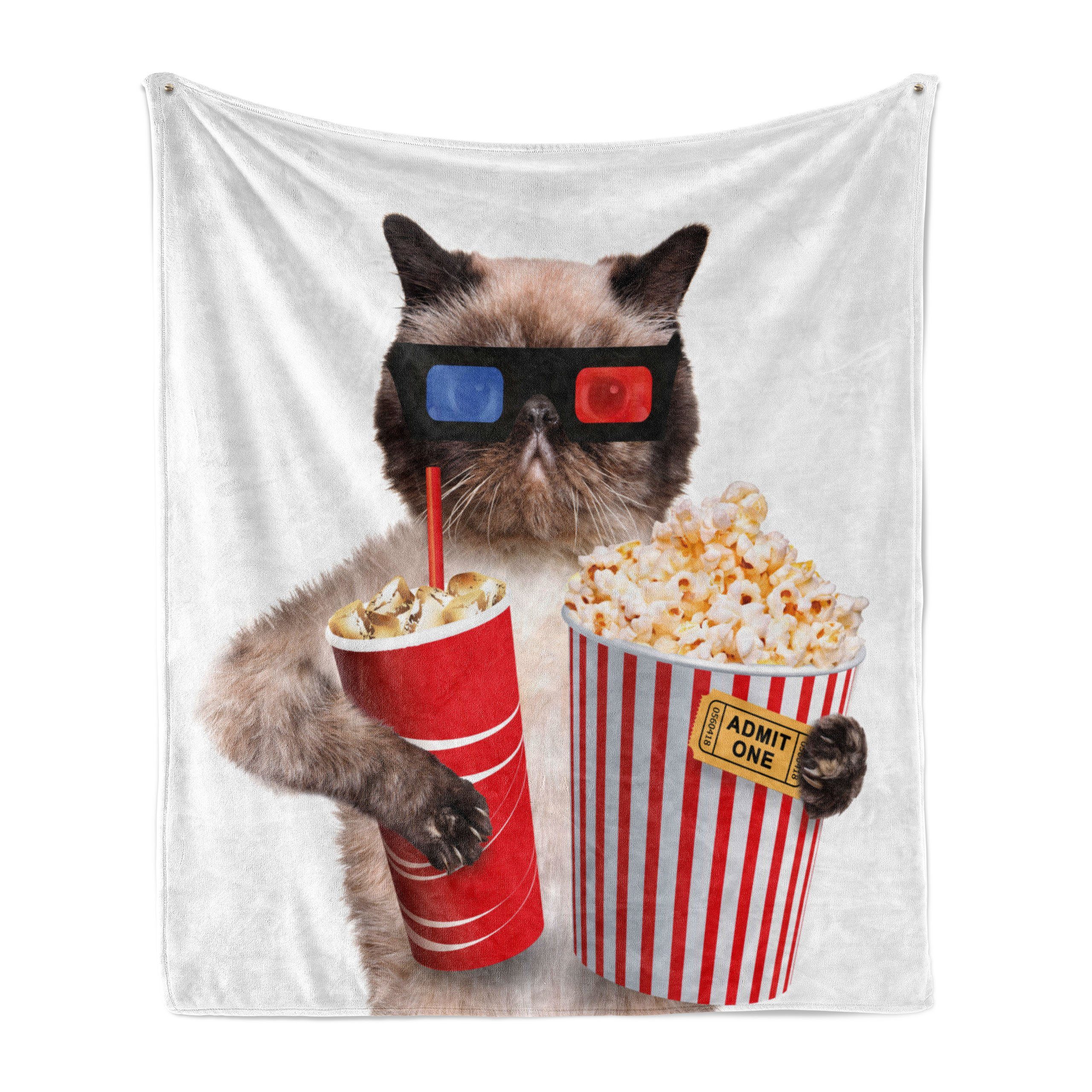 Wohndecke Gemütlicher Plüsch für den Innen- und Außenbereich, Abakuhaus, Kino Cat Popcorn