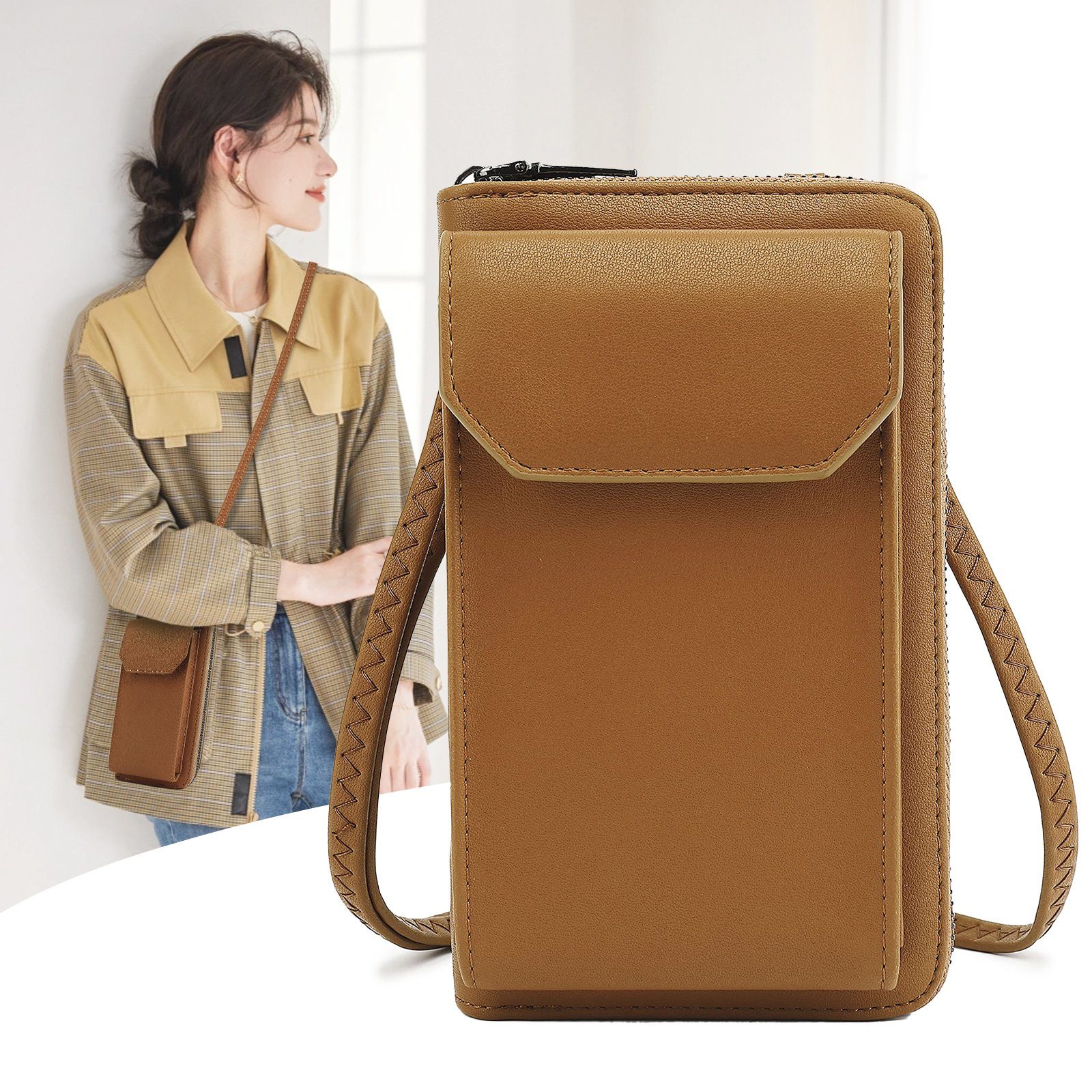 TAN.TOMI Umhängetasche Umhängetasche klein, Handy Tasche Geldbörse mit vielen Fächern, mit RFID-Schutz, abnehmbarer Schultergurt Braun | Umhängetaschen