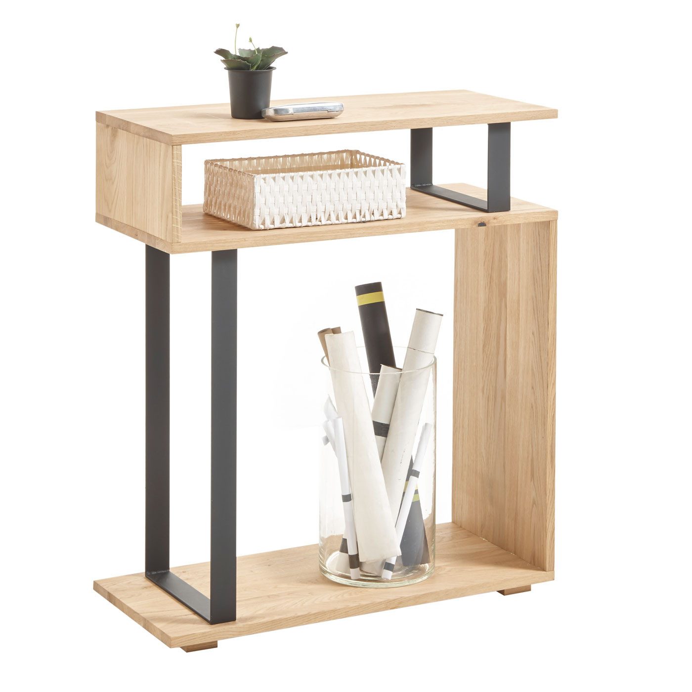 Möbel Akut Konsolentisch Konsole Lucio Eiche massiv geölt Metallgestell schwarz