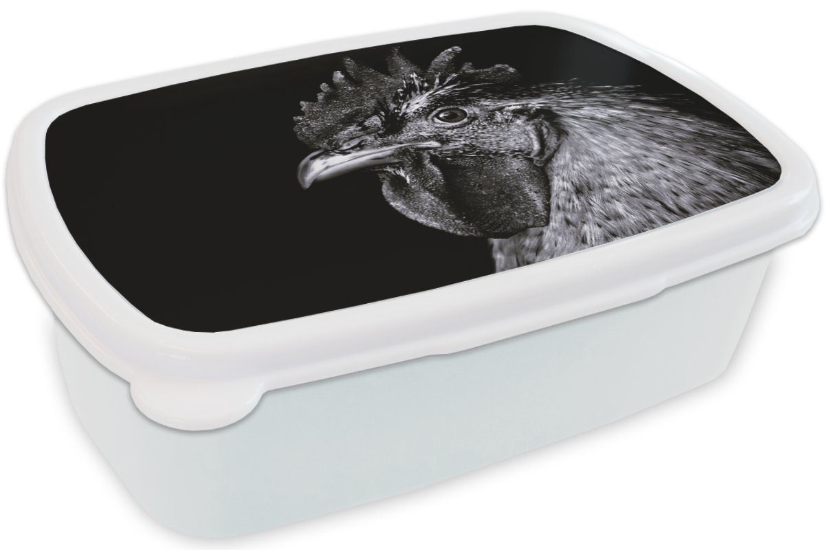 MuchoWow Lunchbox Jungs Brotdose, Brotbox - für für und Kunststoff, Schwarz Vogel - Mädchen Kinder Erwachsene, Hahn (2-tlg), Weiß, - und