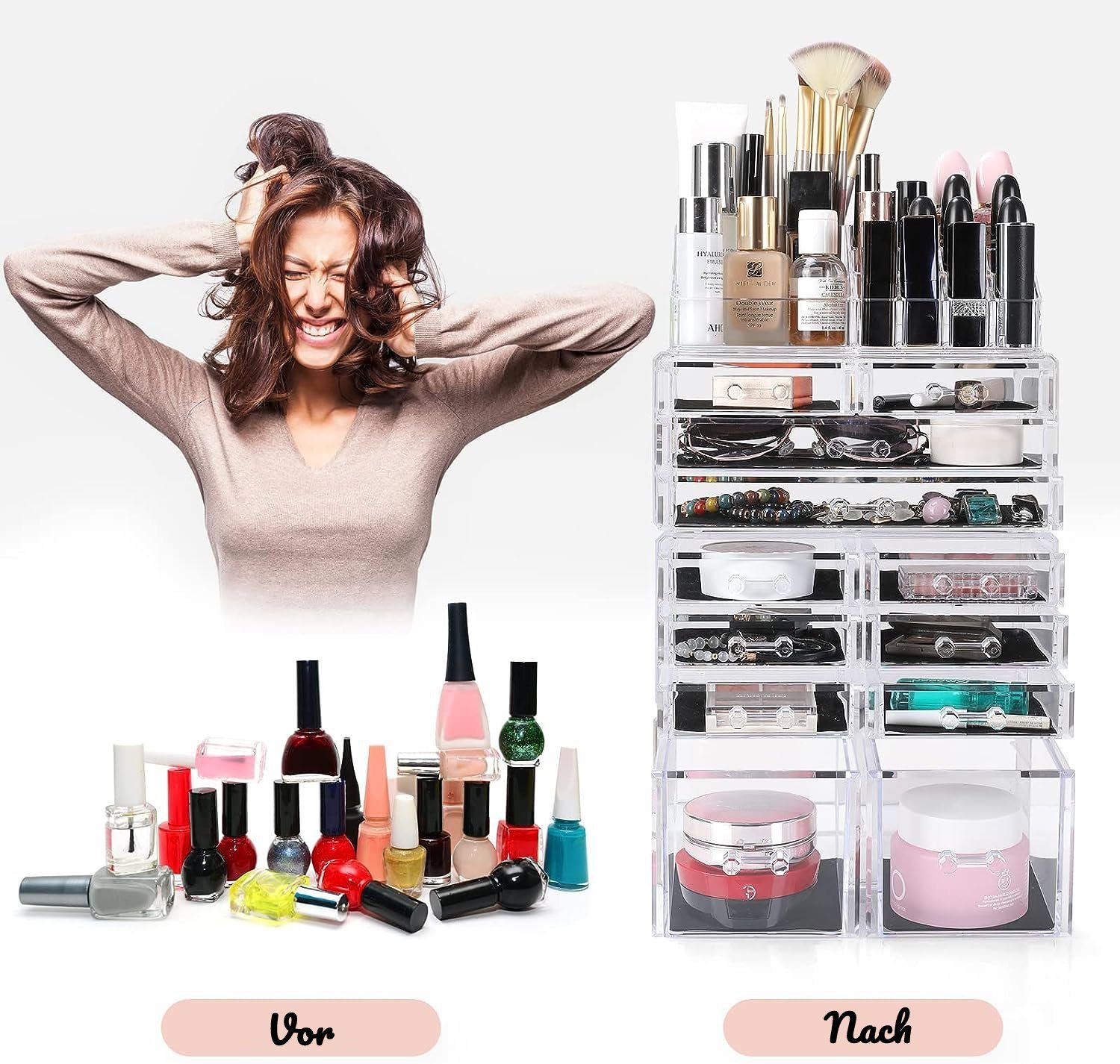 12 mit Organizer Schubladen Transparent Makeup Organizer Aufbewahrungsbox Kosmetik TLGREEN Make-Up