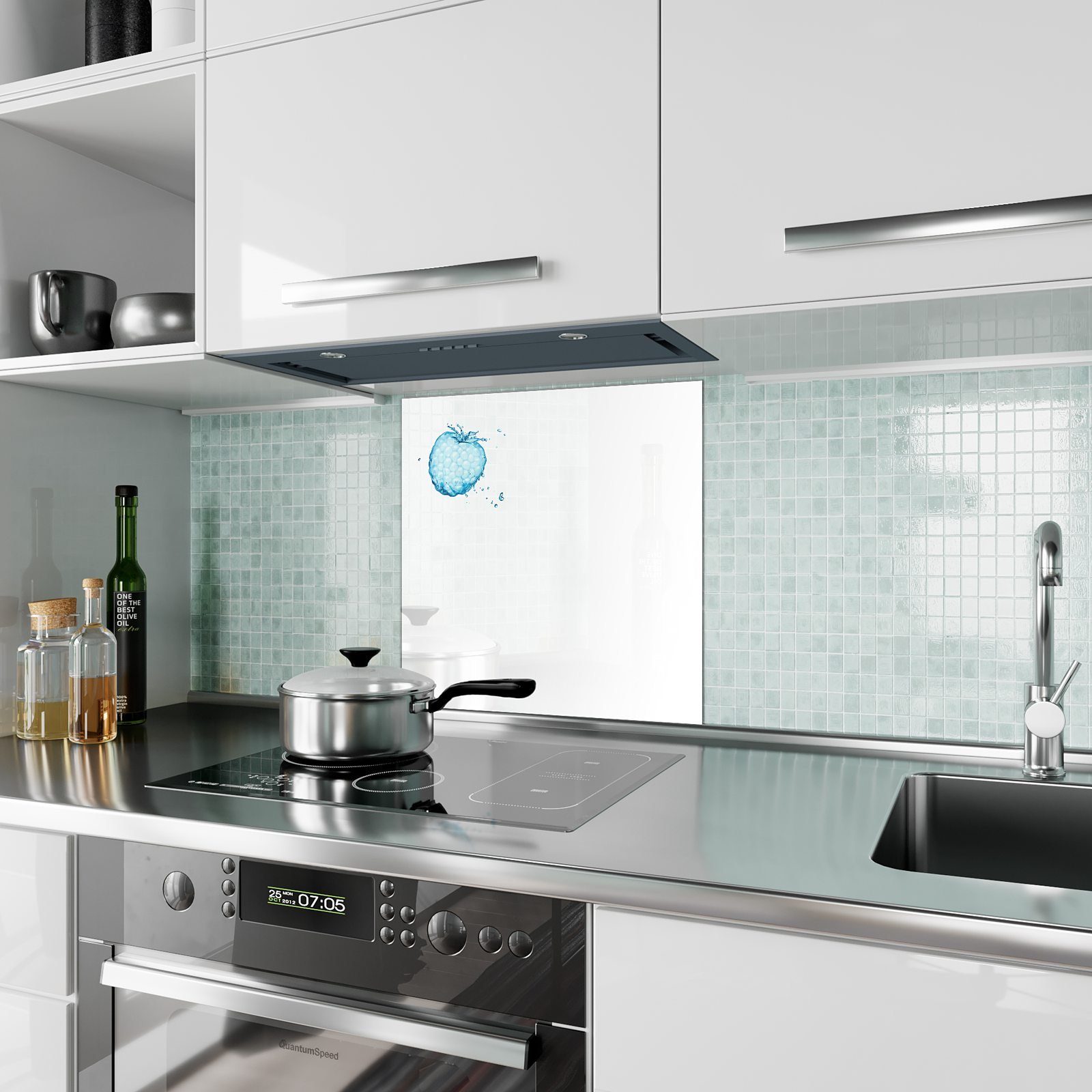 Primedeco Küchenrückwand Küchenrückwand Spritzschutz Motiv Brombeere Wasser aus Glas mit