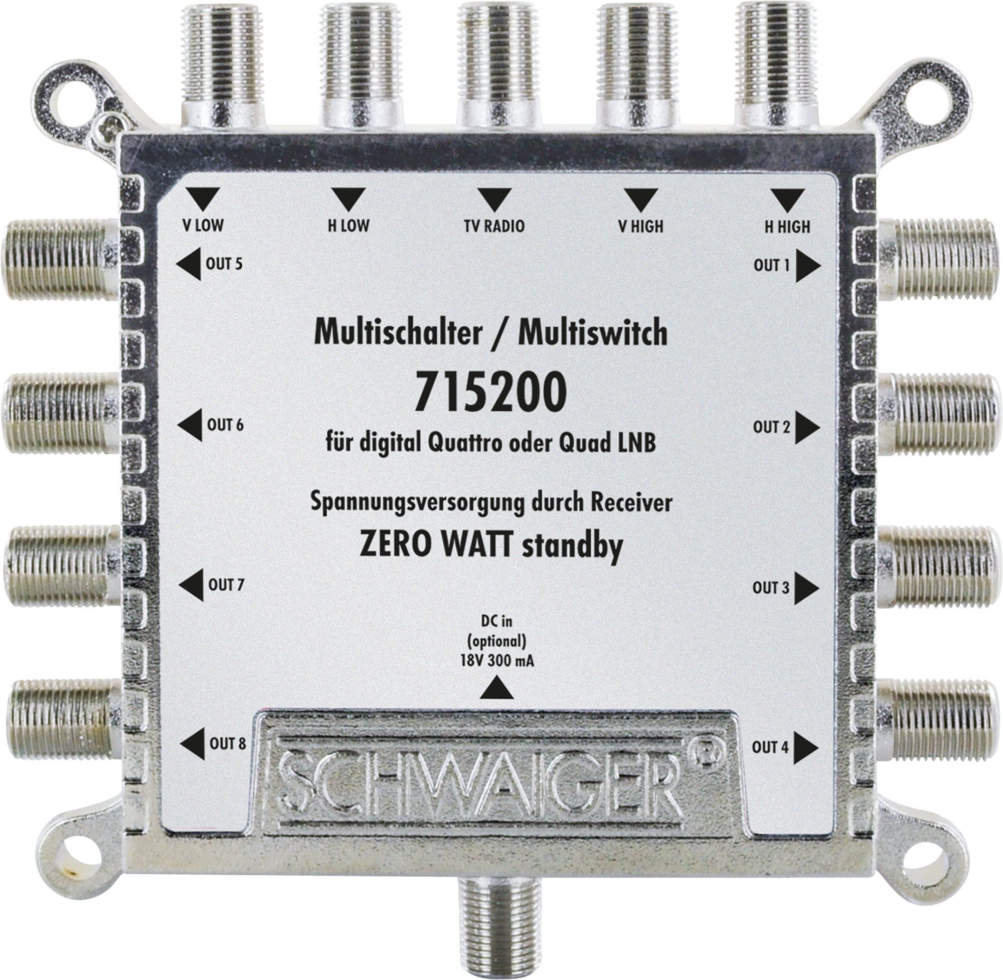 Schwaiger SAT-Multischalter 715200 (verteilt 1 Satellitenpositionen auf 8 Ausgänge), unabhängige Programmvielfalt für alle Teilnehmer