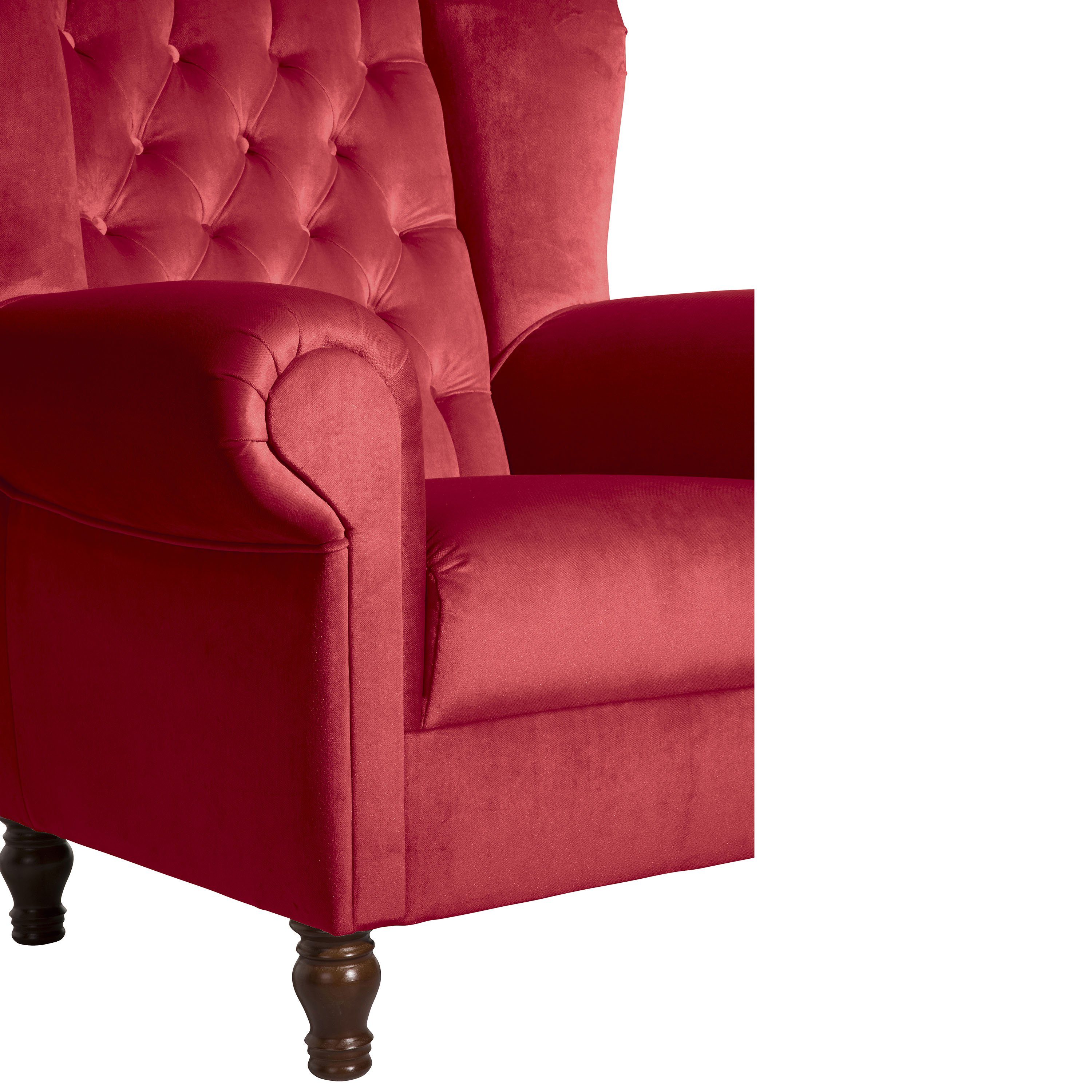 (1 Max Samtvelors Ohrenbackensessel Germany Vary Chesterfield-Sessel in Stück), Made Winzer® rot