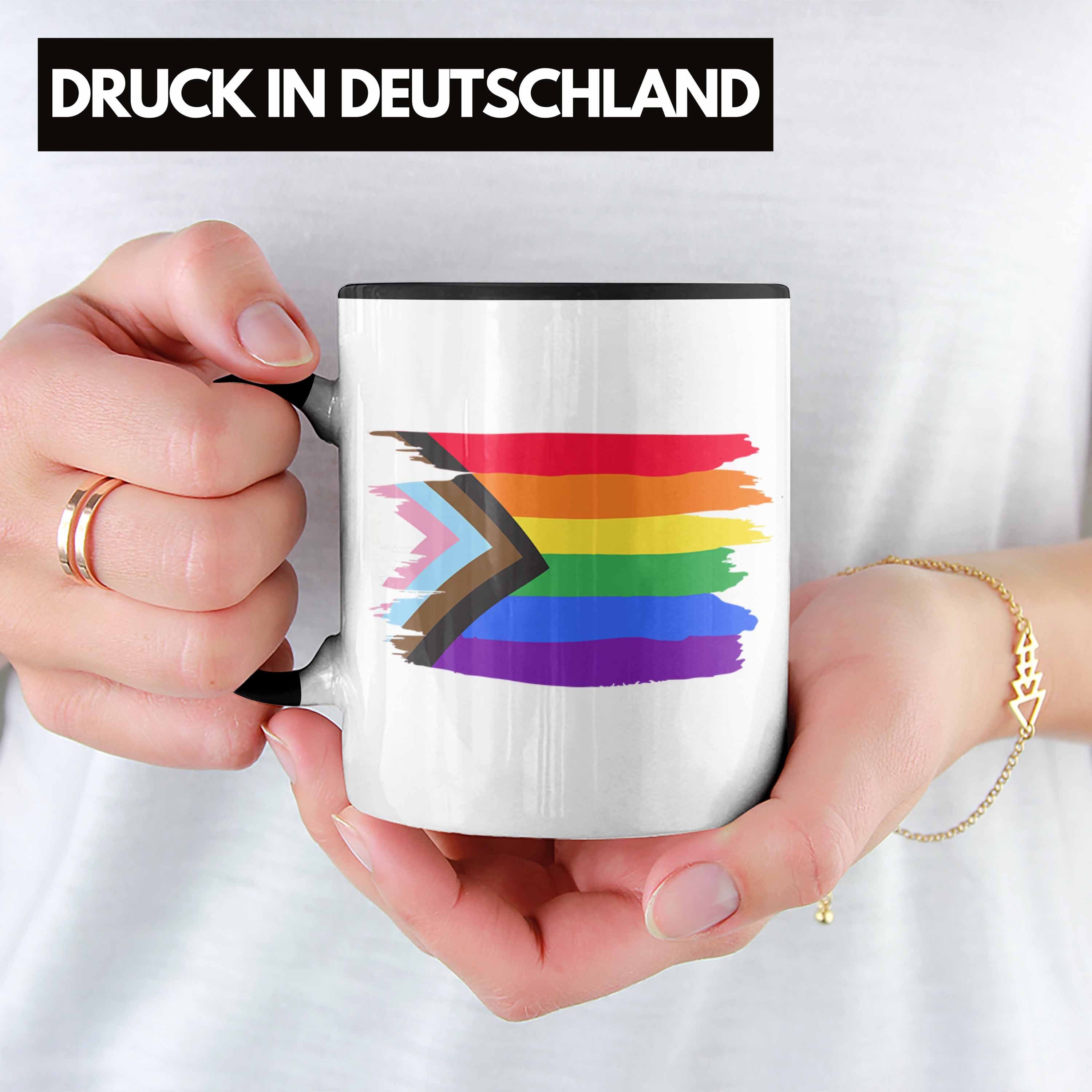 Pride Flagge LGBT Transgender Lesben Tasse Geschenk Trendation Tasse Regenbogen - Grafik Trendation Schwarz Schwule