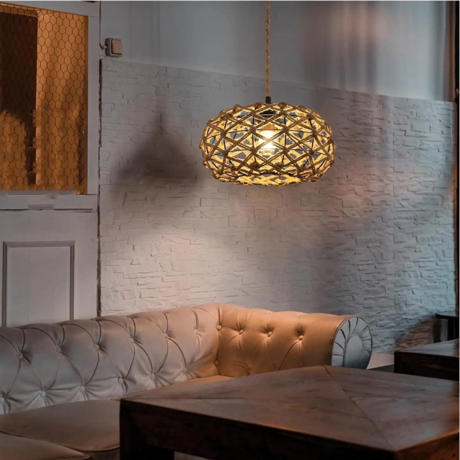 Riserva Hängeleuchte Hängelampe Rattan Ø31 cm, E27, Boho, 1 m Kabel, ohne Leuchtmittel – Bild 5 von 5