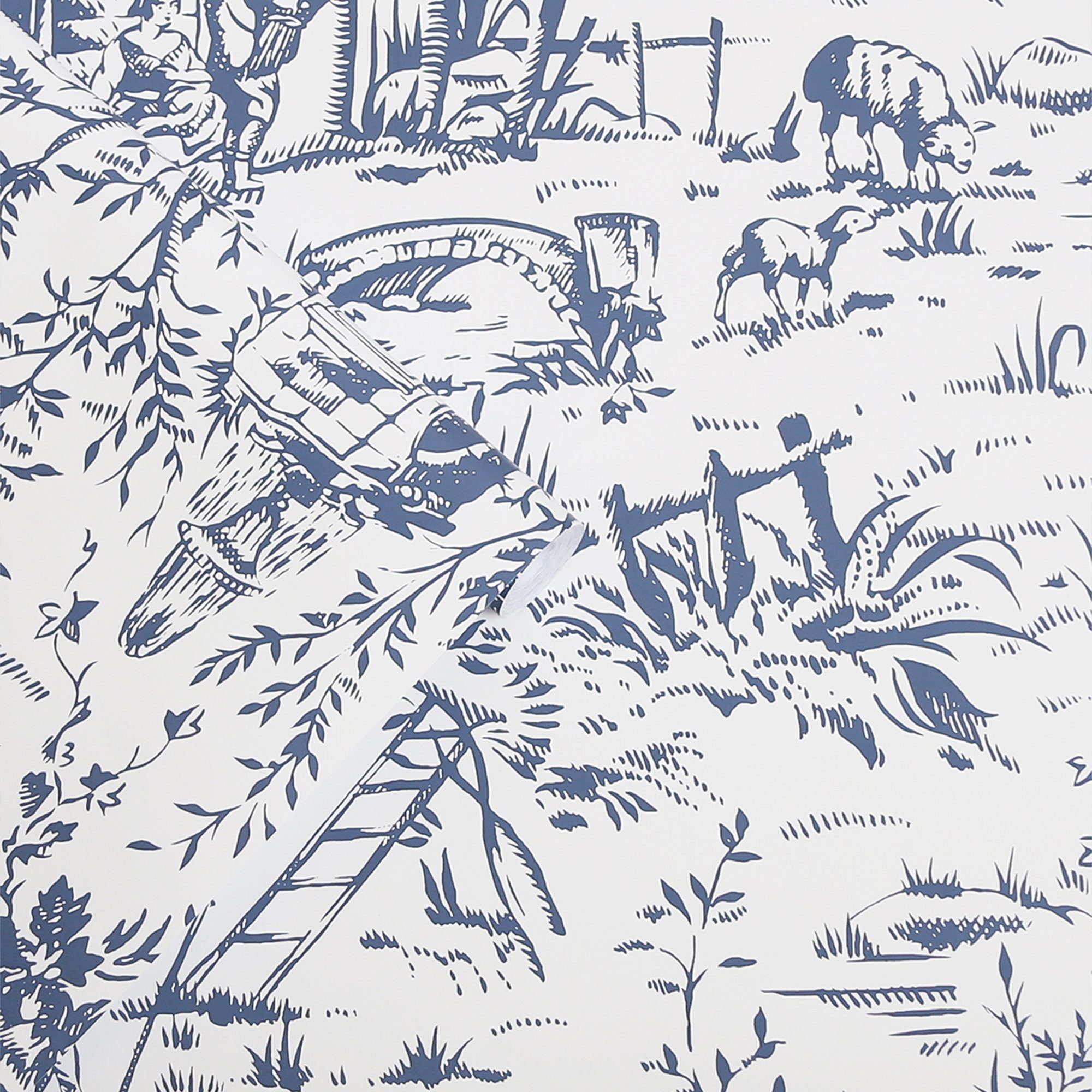 LAURA ASHLEY Vliestapete Toile de Jouy, texturiert, natürlich, (1 St), 10mx52cm Blau