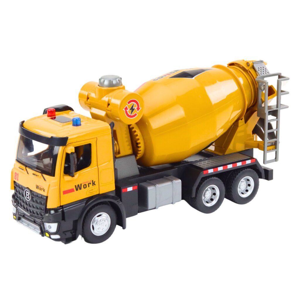 LEAN TOYS Spielzeug-Boot Gelber Betonmischer-LKW mit Friktionsantrieb, Licht und Ton