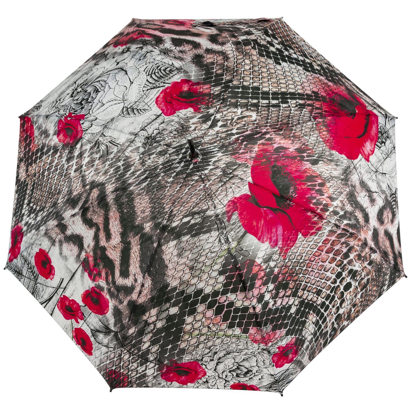 doppler® Langregenschirm Damen-Regenschirm mit groß Serpent und - Mohnblumen-Design rotem mit stabil Automatik