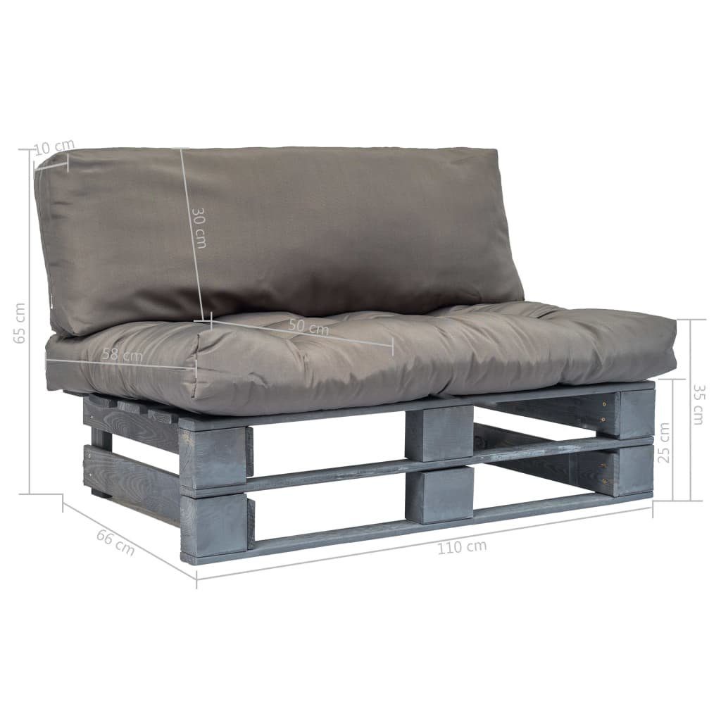 vidaXL Kissen Kiefernholz, Teile mit Grau Outdoor-Sofa Loungesofa Paletten in 1