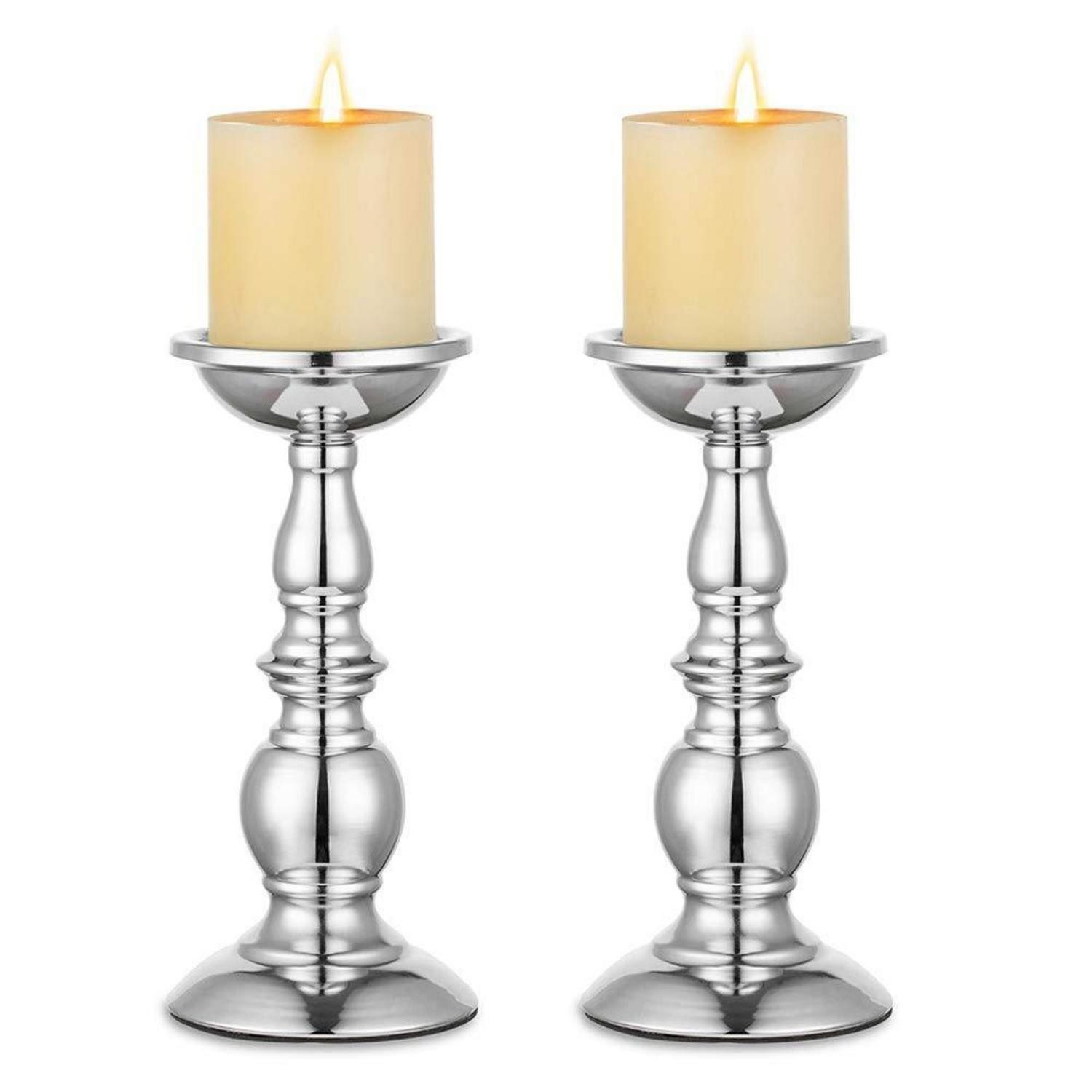 LuxusKollektion Standkerzenhalter Kerzenständer Metall Silber 2er Set Groß (2 St)