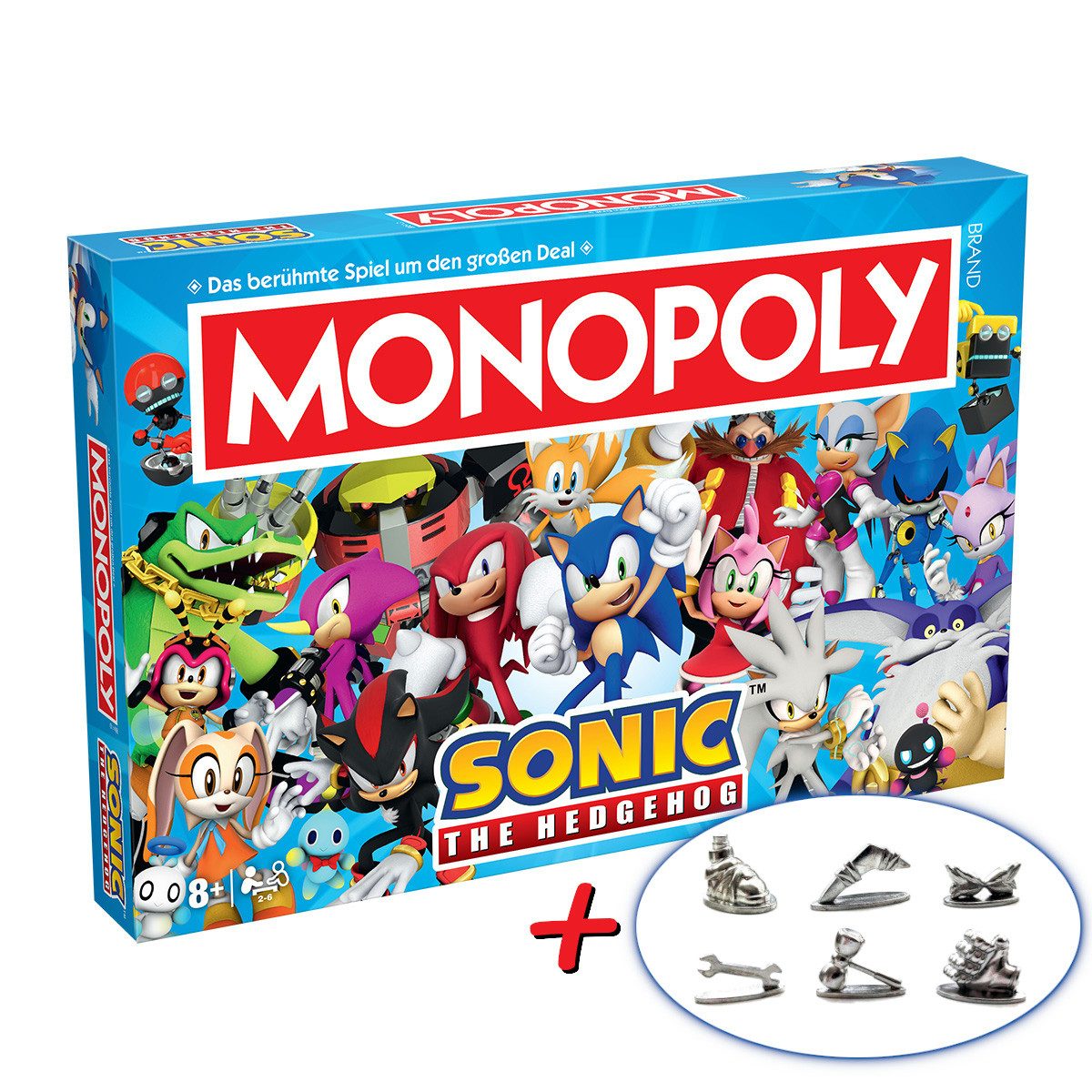 Winning Moves Spiel Monopoly - Sonic + 6 EXTRA Spielfiguren, Brettspiel, mit insgesamt 12 exklusiven Sonderspielfiguren