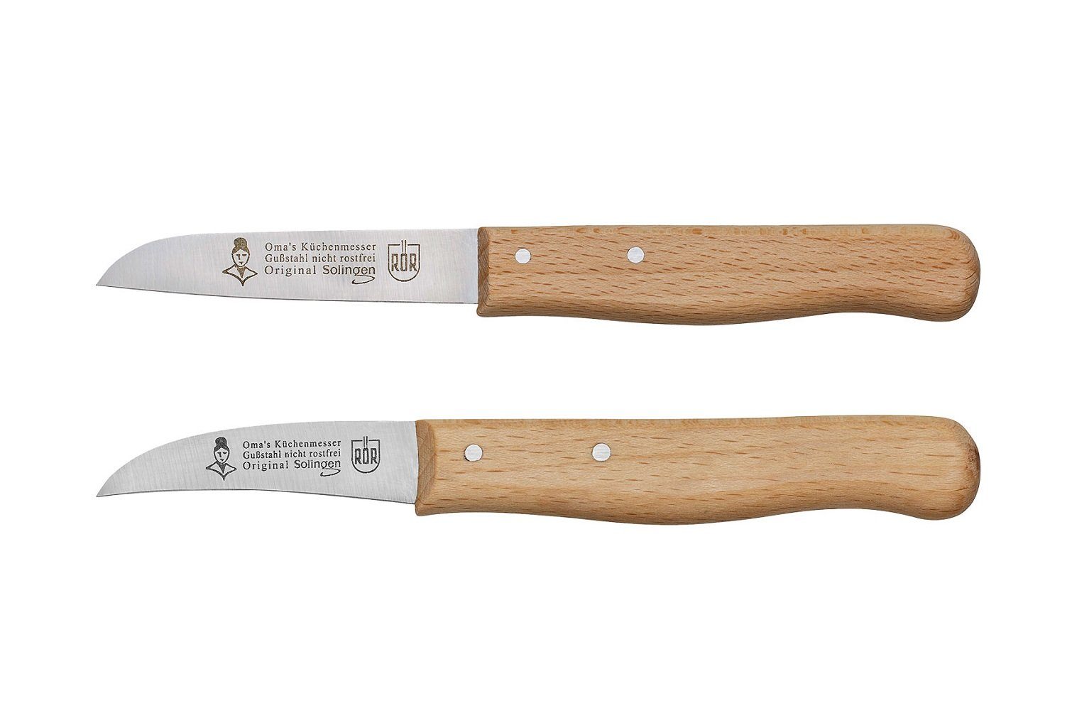 RÖR Messer-Set 10101-2, Omas Schäl- & Küchenmesser, 2-teilig, Gußstahl Klingen mit Buchenholzgriff - Made in Solingen