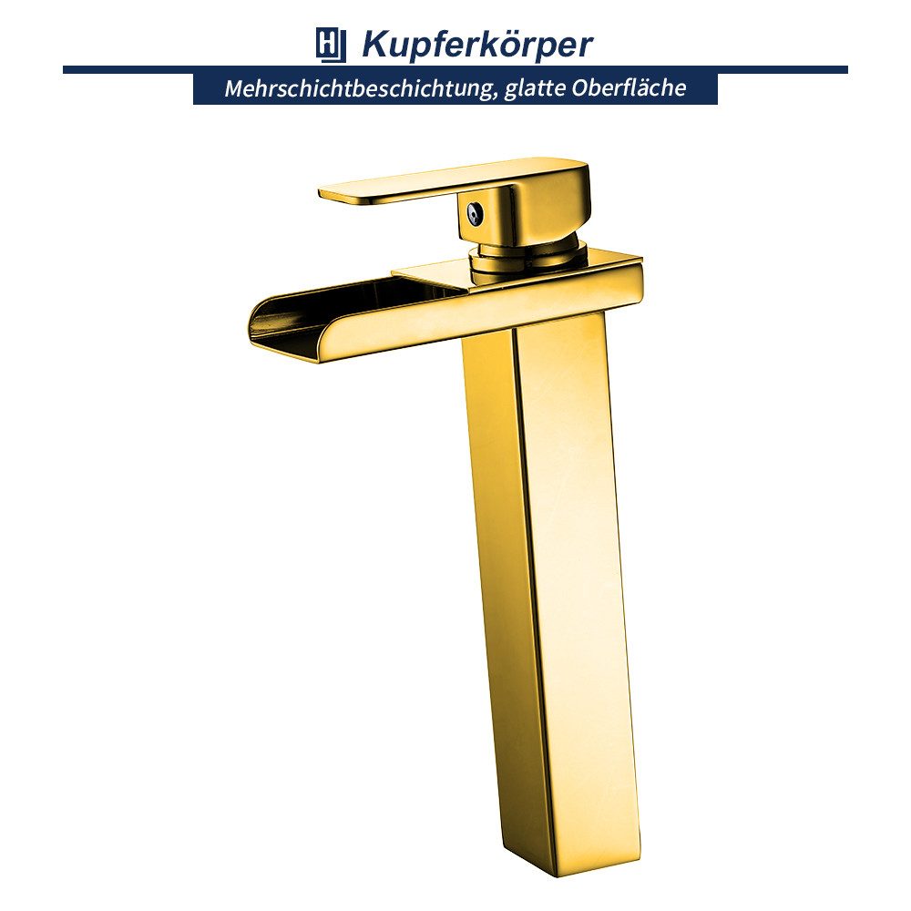 HOMELODY Badarmatur Wasserhahn Bad Wasserfall Hoch Wascbecken Armatur Mischbatterie Bad Waschtischarmatur Waschbeckenarmatur Armatur, chrom, Hoch