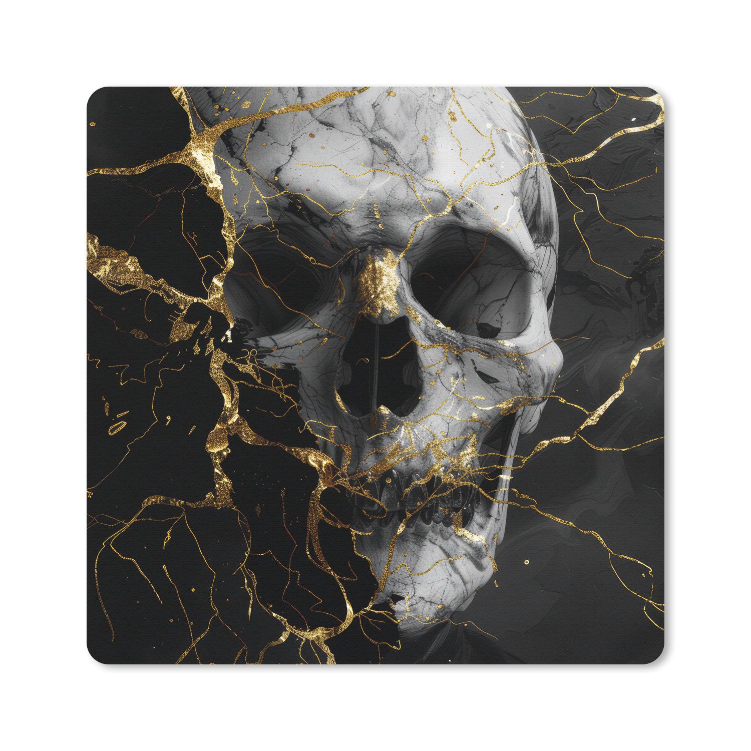 MuchoWow Mauspad Gold - Abstrakt - Totenkopf - Gruselig - Tod (1-St), Mauspad, Büro Zubehör, Dekoration, Desk Mat, 30x30 cm