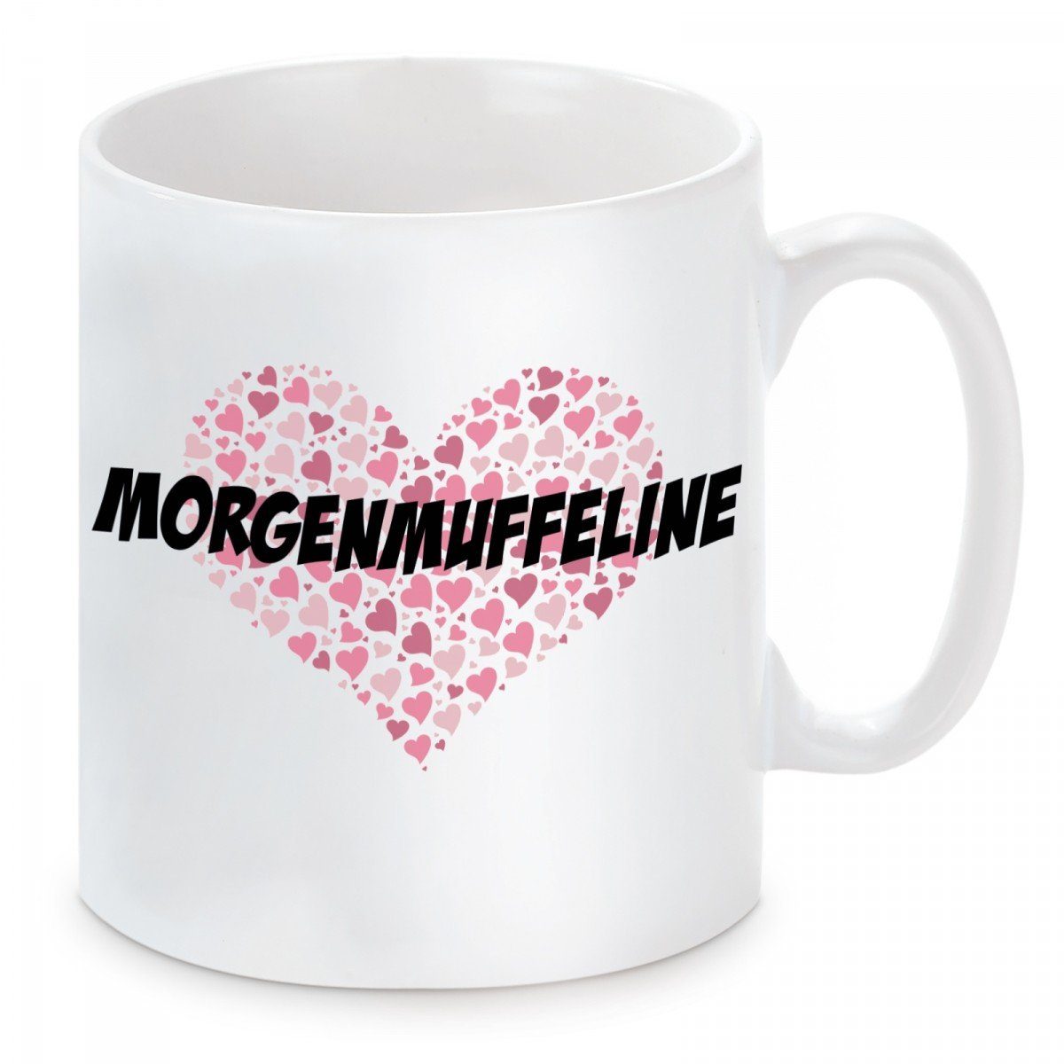 Herzbotschaft Tasse Kaffeebecher mit Motiv Morgenmuffeline, Keramik, Kaffeetasse spülmaschinenfest und mikrowellengeeignet