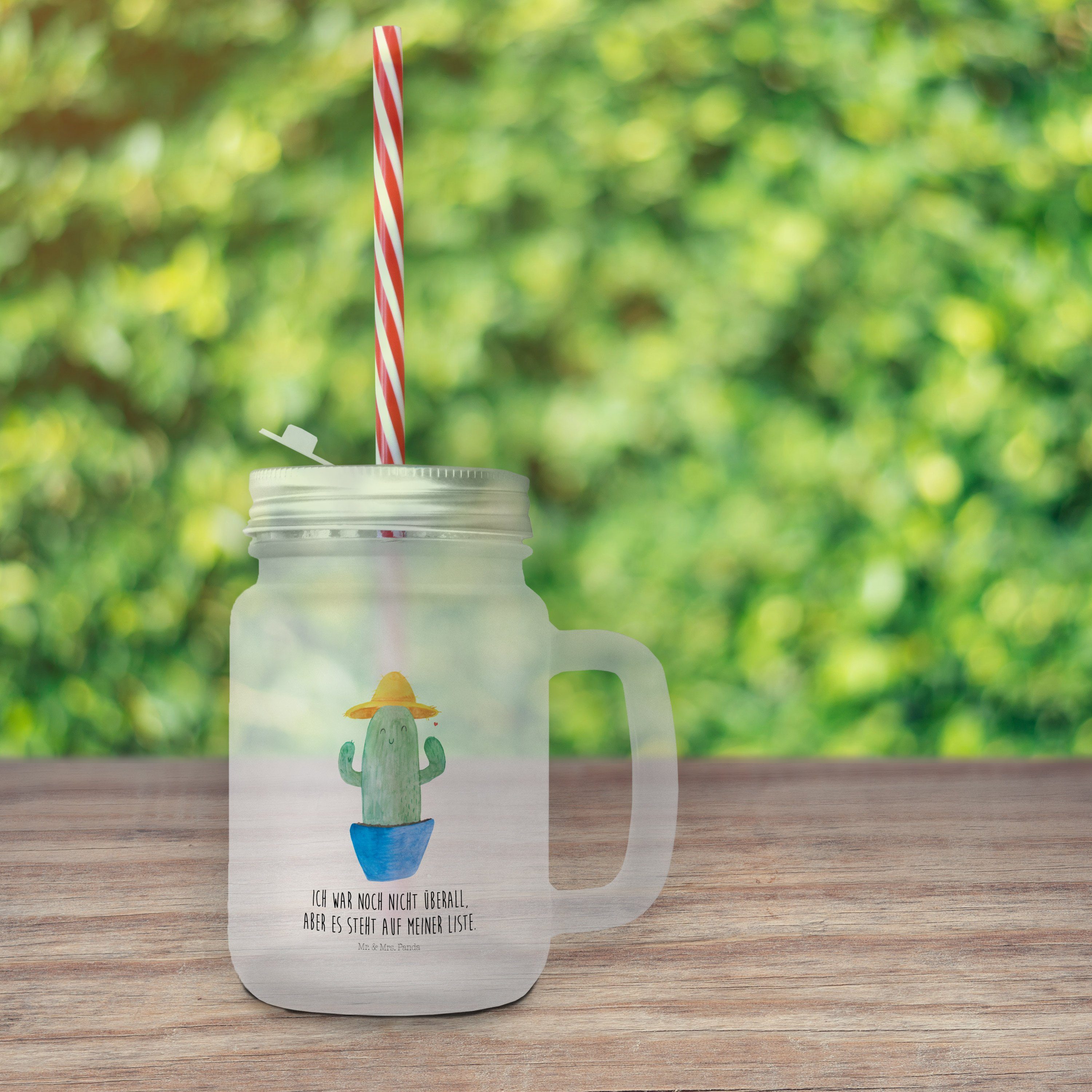 Geschenk, Mrs. Panda Transparent Henkelglas, Glas Kakteen, Weltr, - Glas Sonnenhut - Mr. Kaktus Premium &