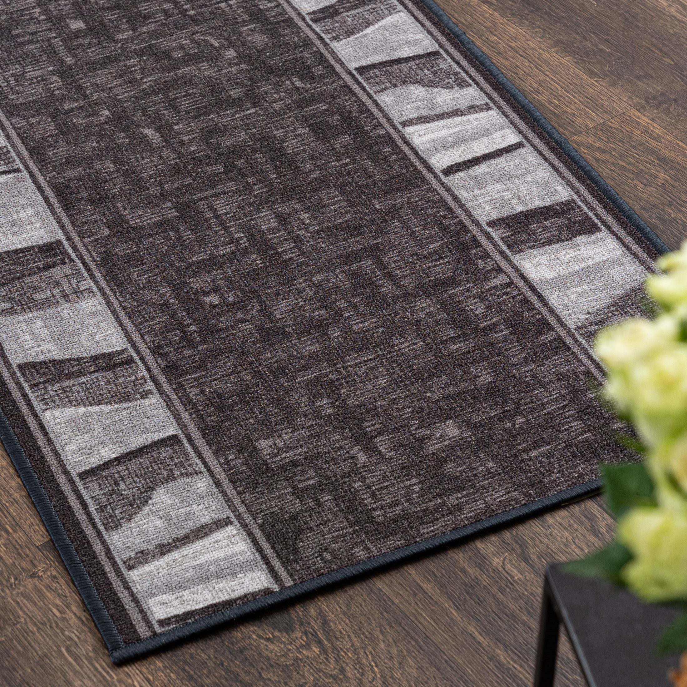 Mazovia Läufer Läufer Teppichläufer Brücke - Vorzimmer Küche - Grau, 80 x 100 cm, Kurzflor, Rutschfest, Meterware, Verschiedene Größen